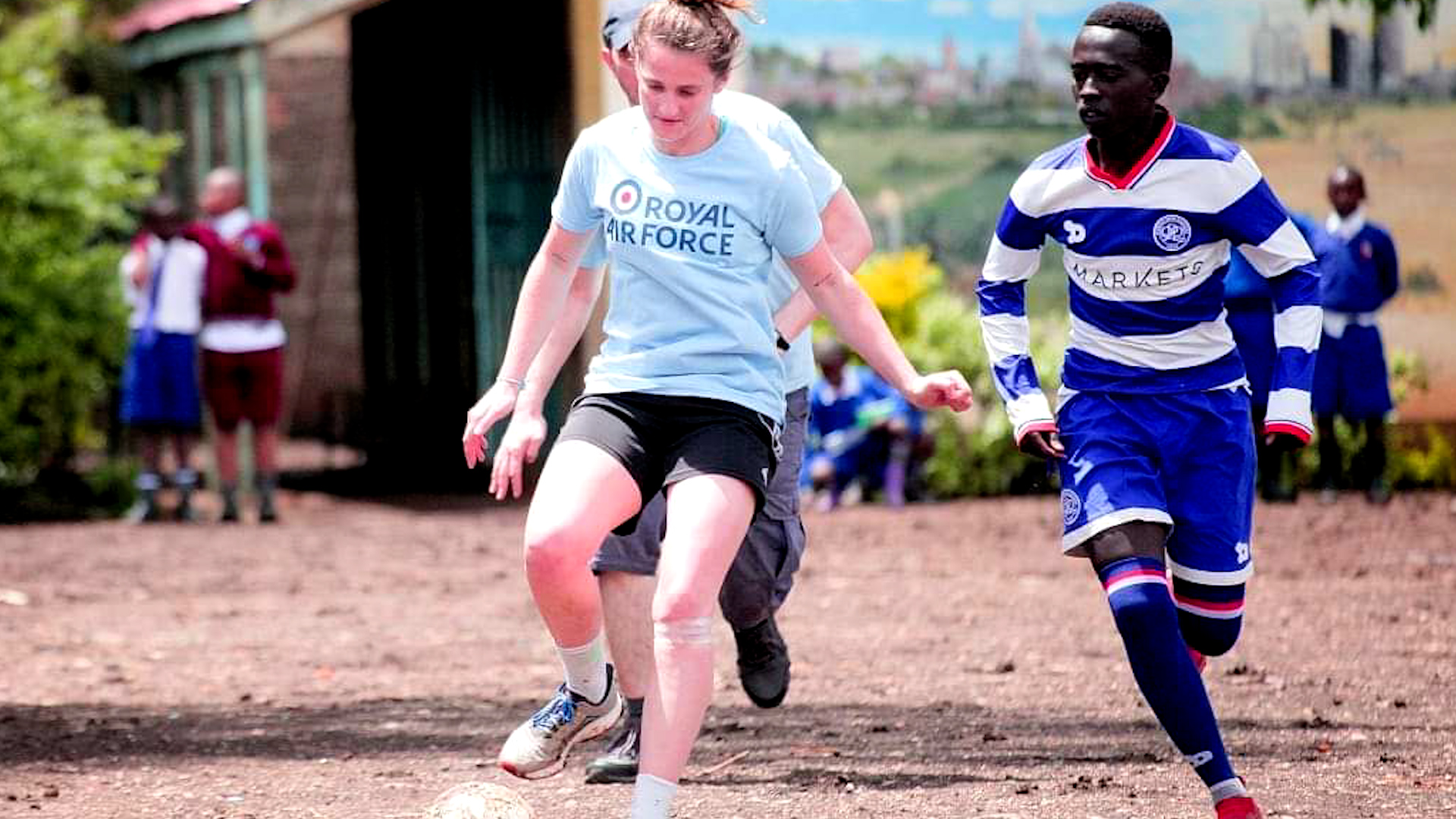 Cpl Pip Wilson in action at the Dr Kampf school in Eastlands, Nairobi