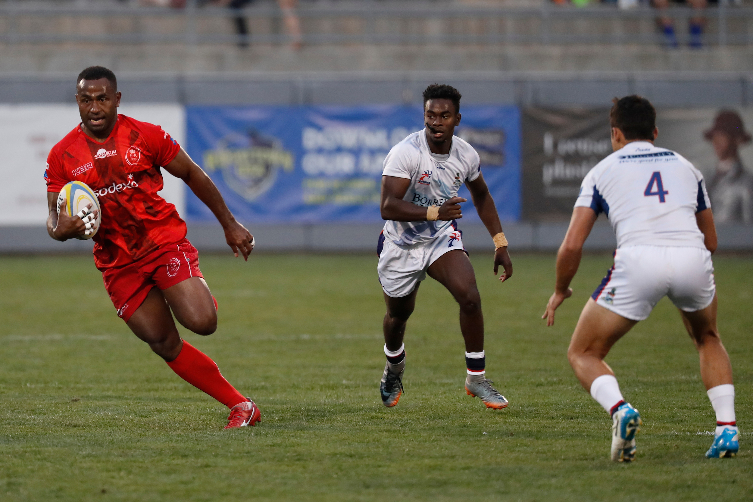 Joseva Nayacavou playing against the Cayman Islands for the Army Sevens in 2018