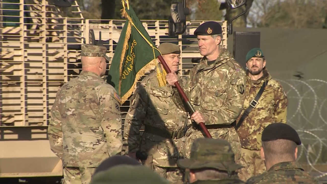 Soldiers from ARRC were presented with the Warfighting Guidon - marking the Corps' as NATO's Warfighting Headquarters.