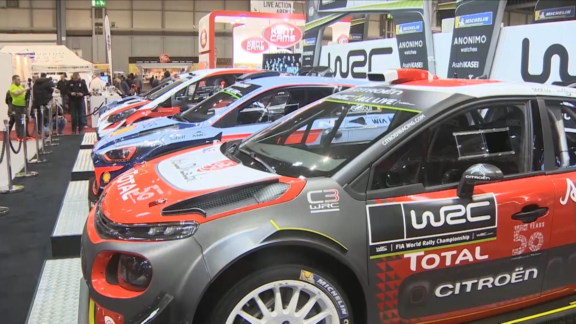 Rally cars on display at the Auto Sport Show in Birmingham