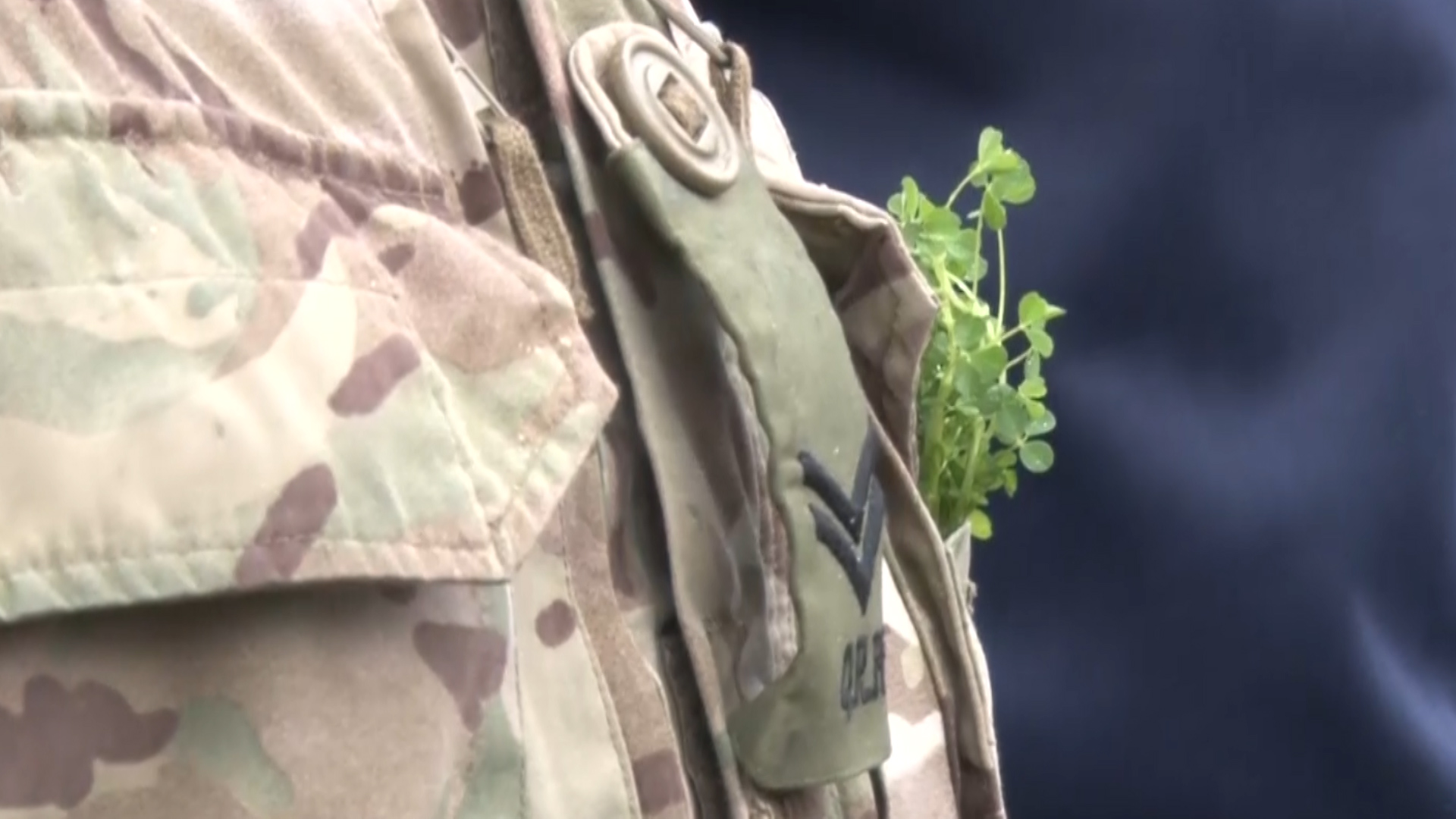 Queen's Royal Hussars soldier with St Patrick's Day shamrock