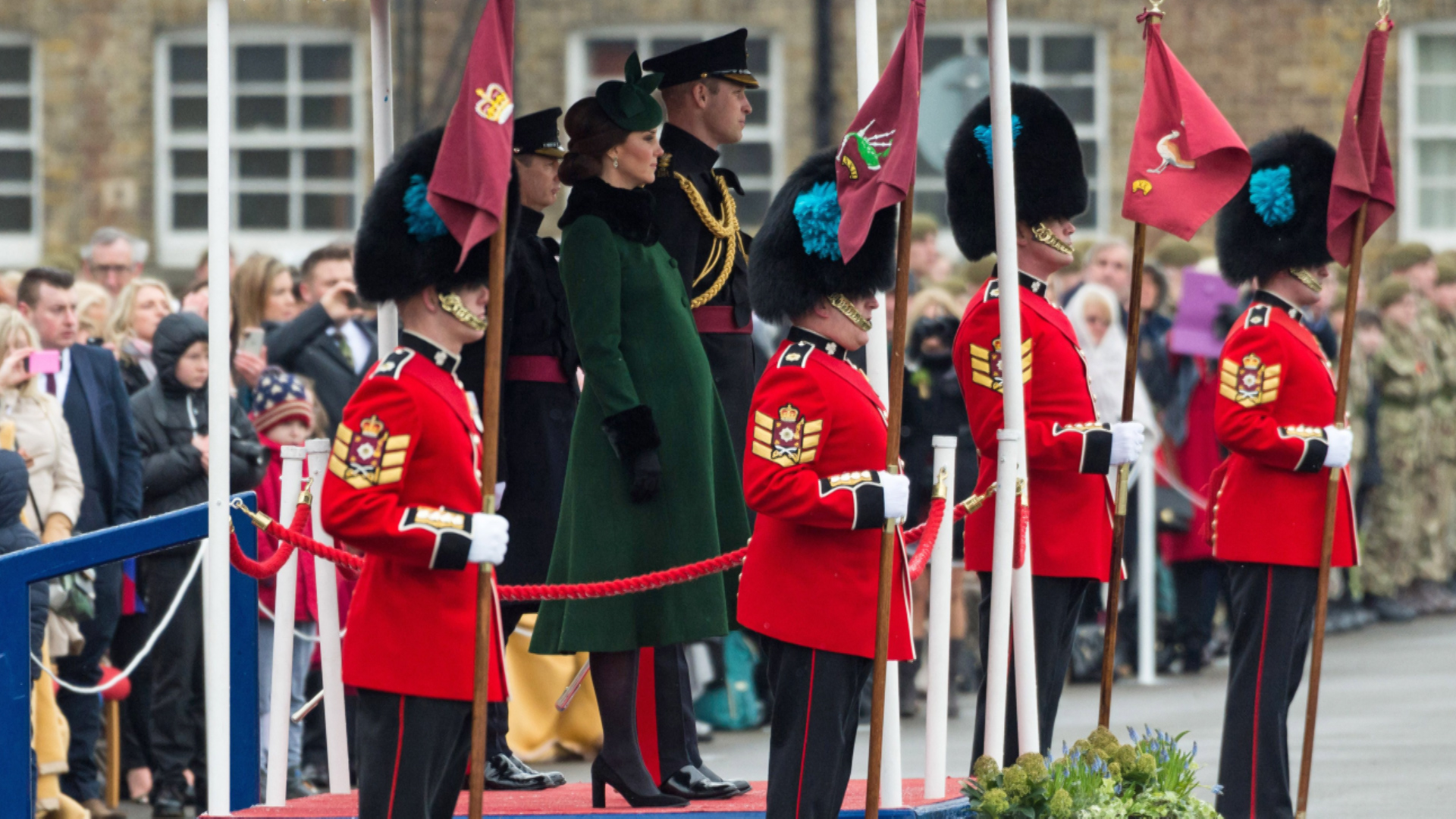 Prince William and Kate watch St Patrick's Day parade by 1st Battalion Irish Guards