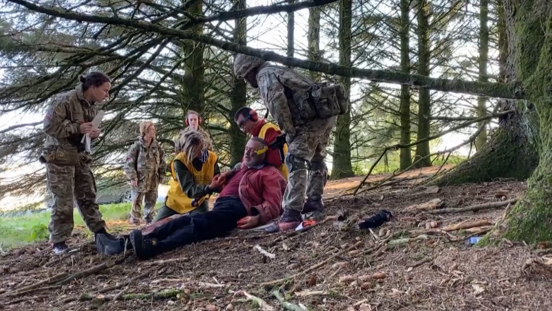 Competitors treat wounded soldiers as part of the challenge.
