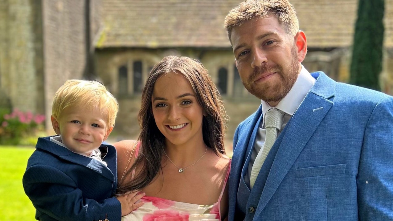 Royal Marine Commando Nathan Summersgill-Smith pictured with his wife Amelia and son Noah (Picture: GoFundMe/ Amelia Bullock/ Tashina Ward)