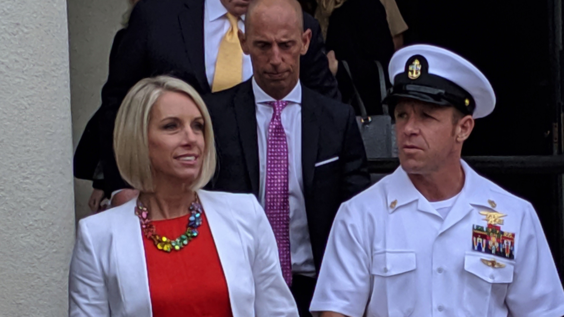 Navy Special Operations Chief Edward Gallagher leaves a military courtroom on Naval Base San Diego with his wife, Andrea Gallagher 030719 CREDIT PA, Andrew Dyer, San Diego Union-Tribune, TNS, Sipa USA