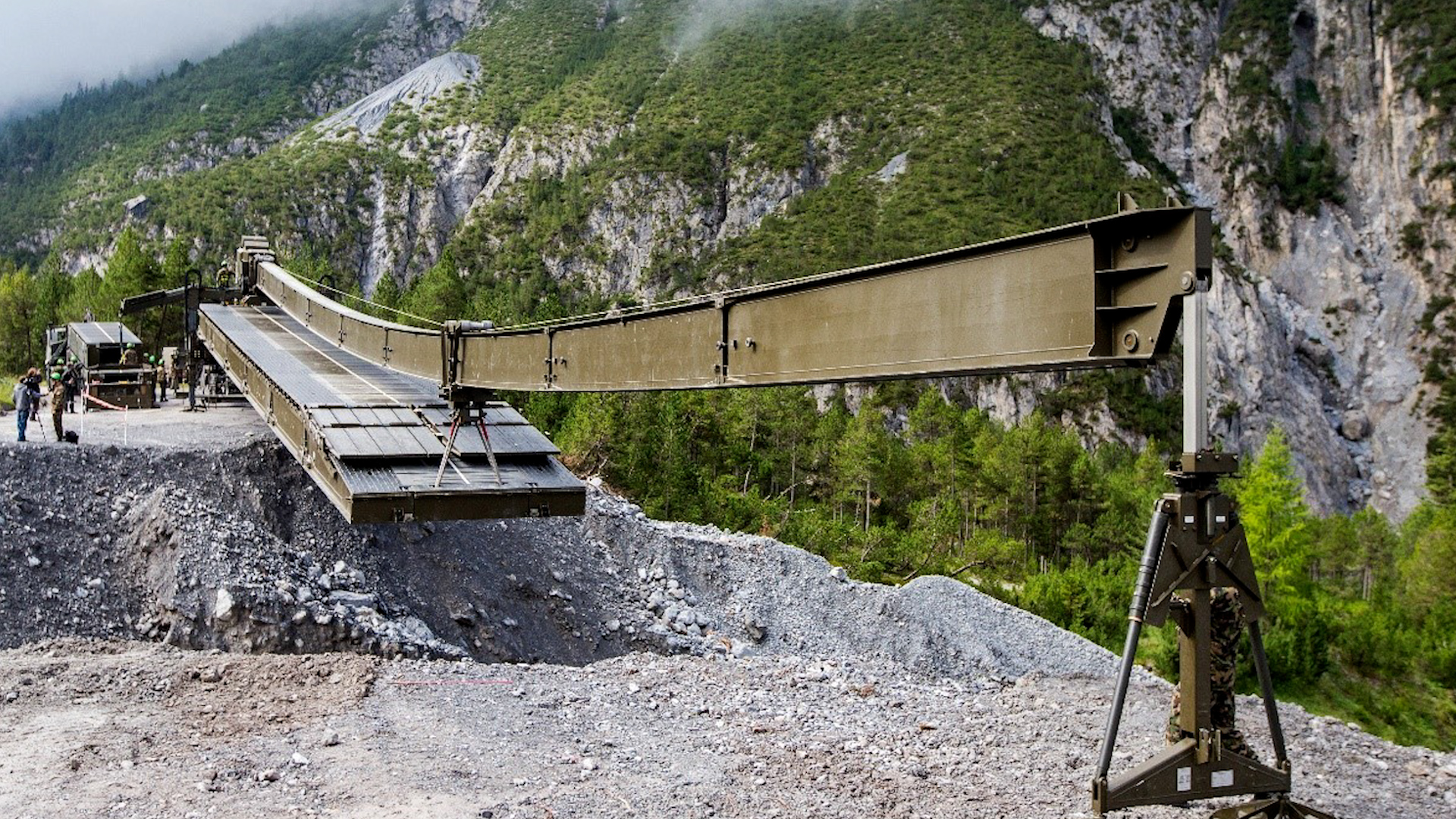 The bridge is extended over the gap, whether that be broken terrain or water, out to 46 metres (Picture: MOD)