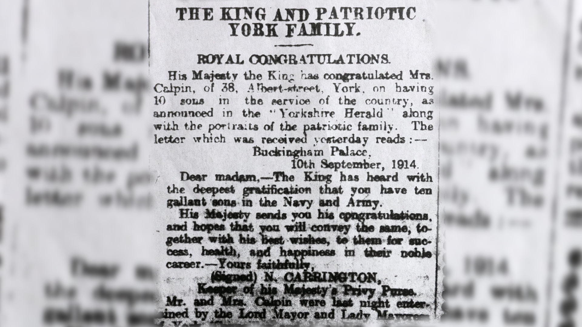 Royal thanks for the Caplin brothers WW1 service