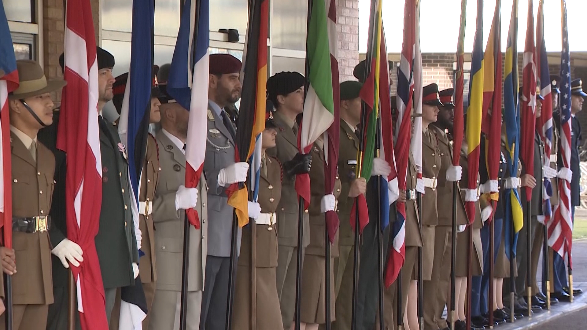Flag guard outside HQ ARRC waits for Prince Charles