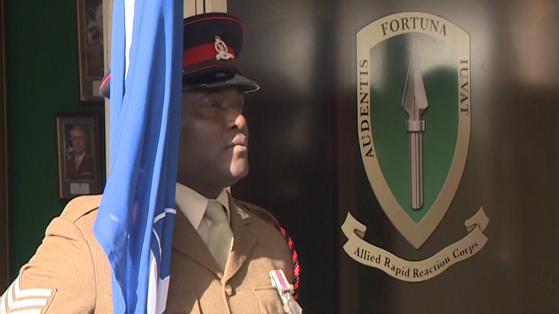 Flag guard outside HQ ARRC sign