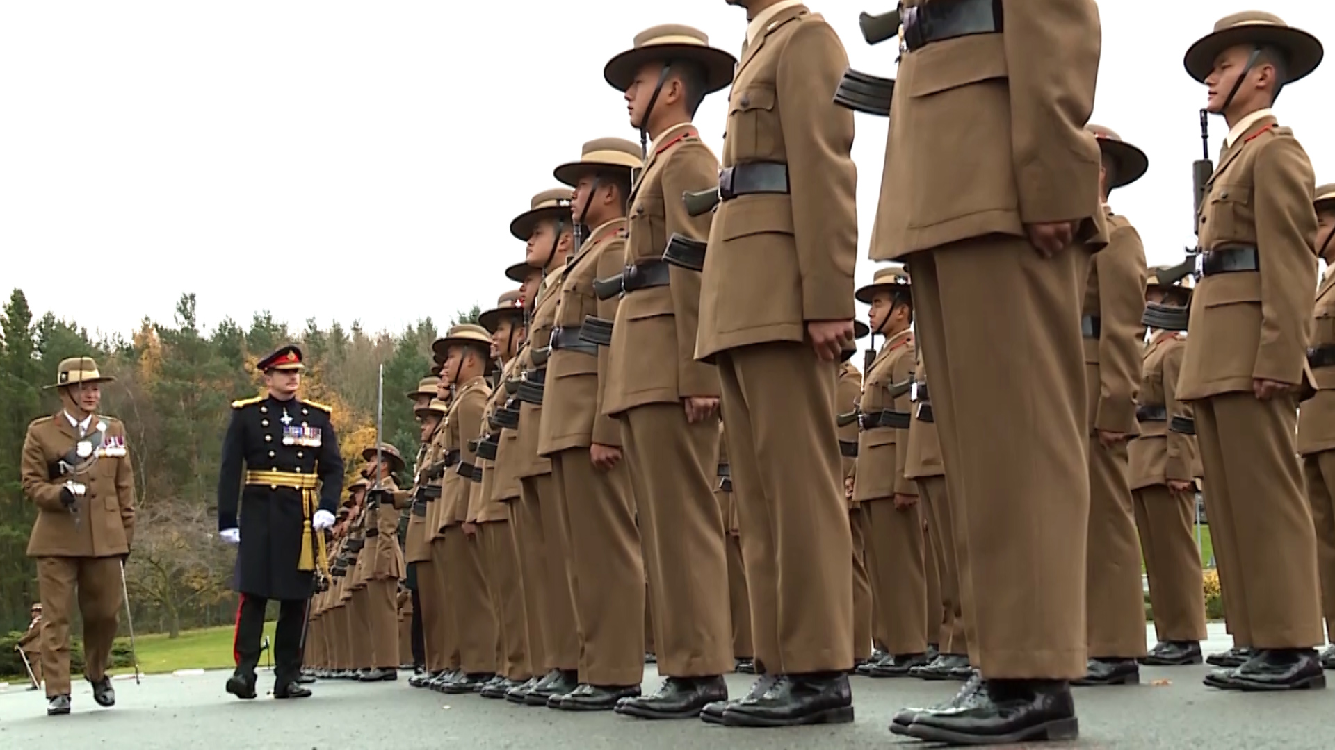 Major General Paul Nanson inspects new Gurkha Rifleman in Catterick.