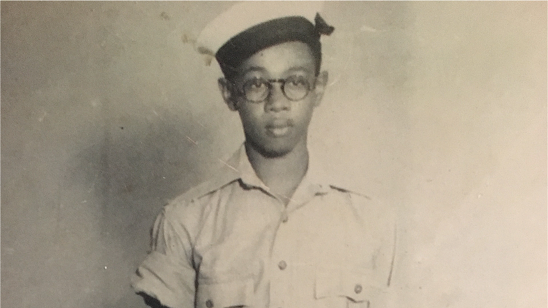 16-year-old Allan Wilmot in Royal Navy uniform
