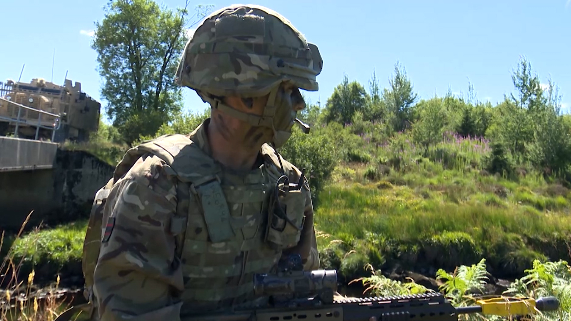 3 RIFLES soldier and Mastiff armoured vehicle on Ex Northern Skirmish