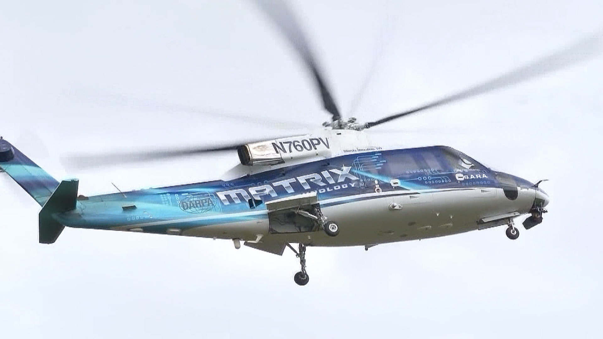 Modified Sikorsky S-76B helicopter fitted with autonomous flying systems 