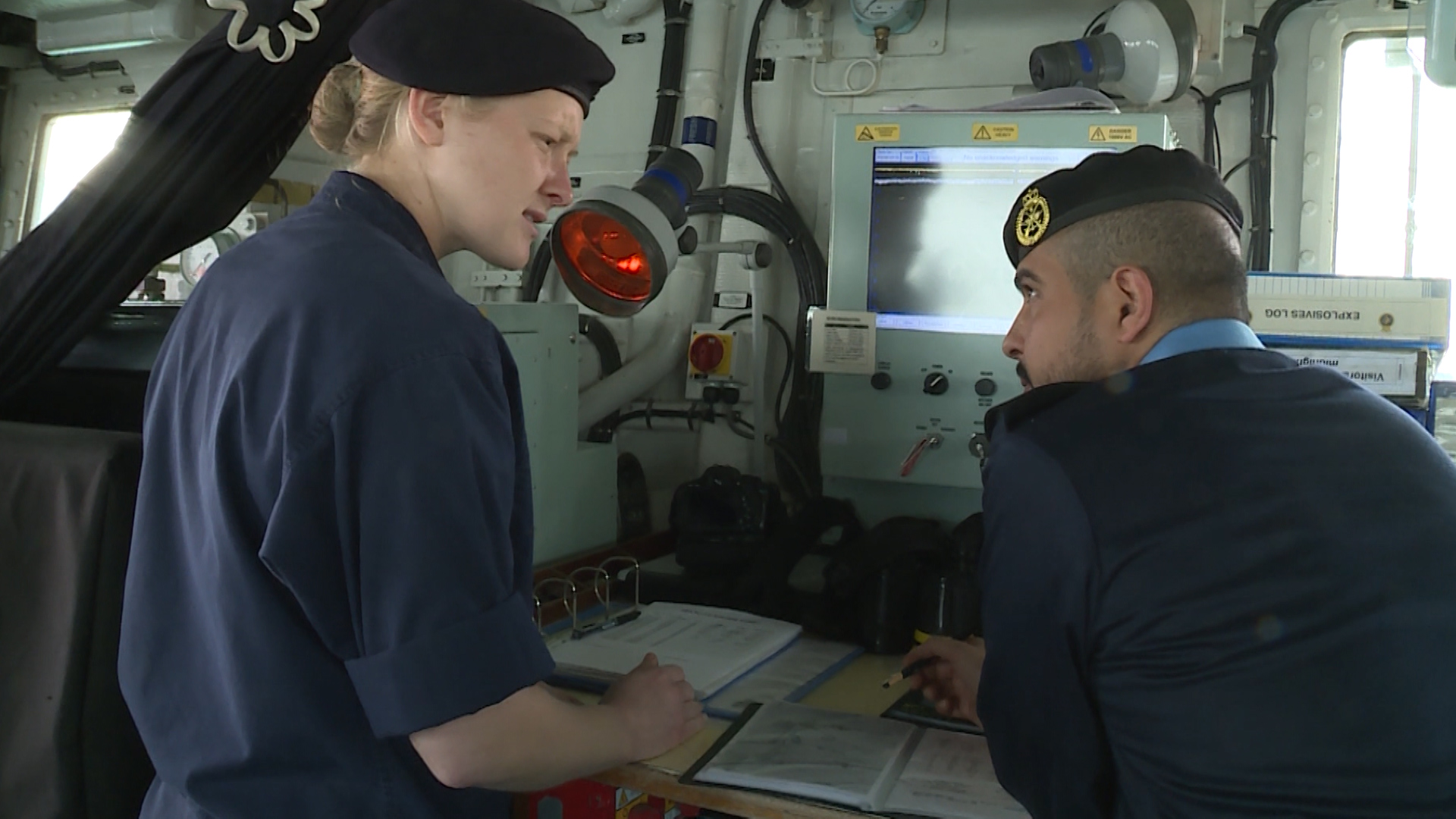 Sailors on HMS Blyth study map