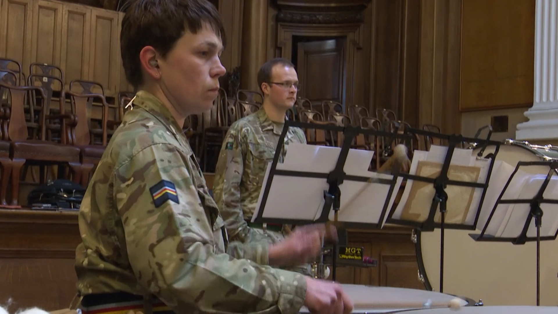 Drummer with Band of the Royal Regiment of Scotland performing