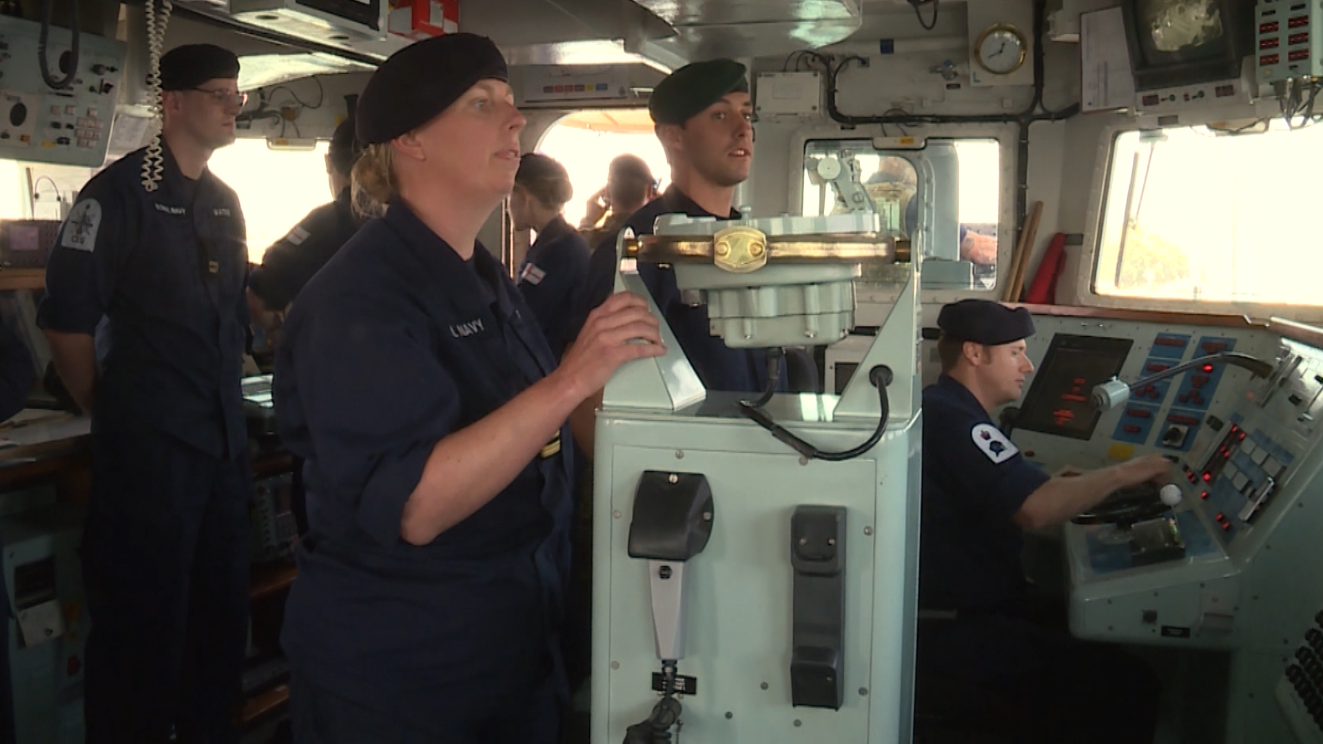 Lt Commander Louise Ray on the bridge of HMS Blyth
