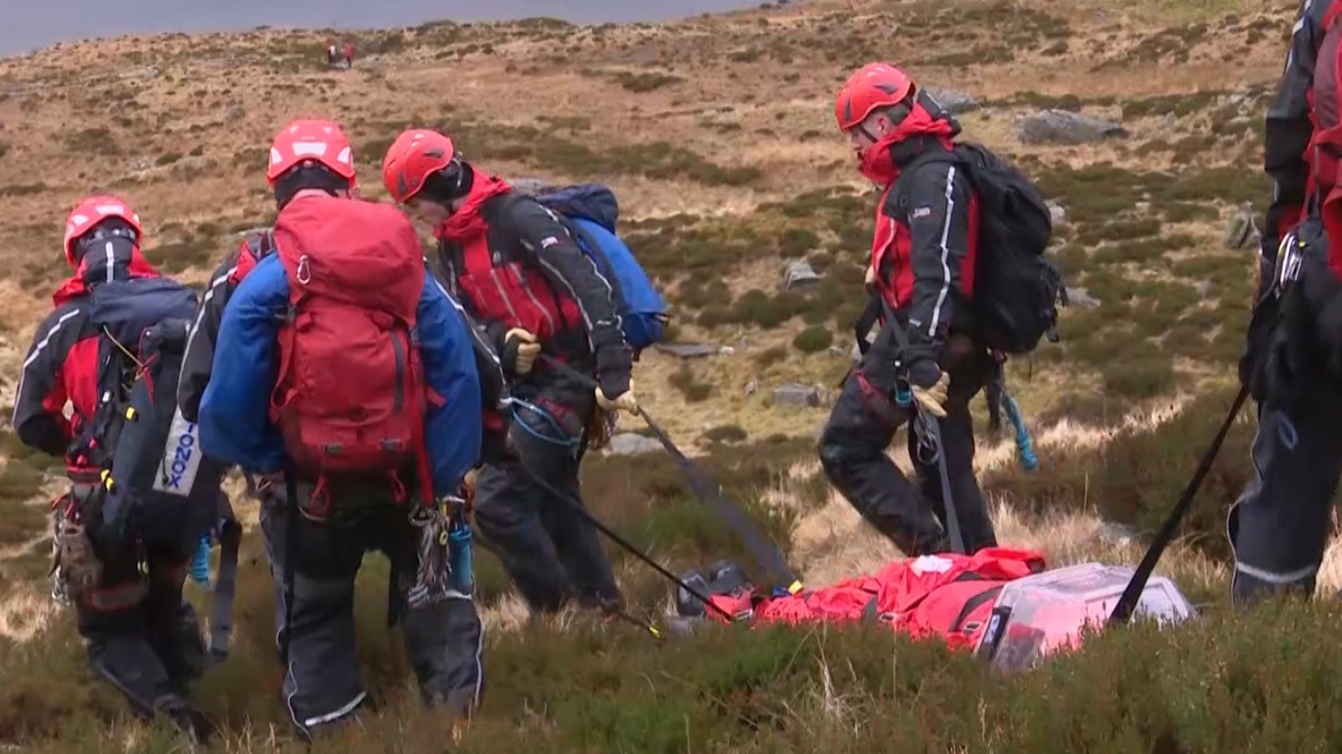 RAF Valley mountain rescue team with stretcher