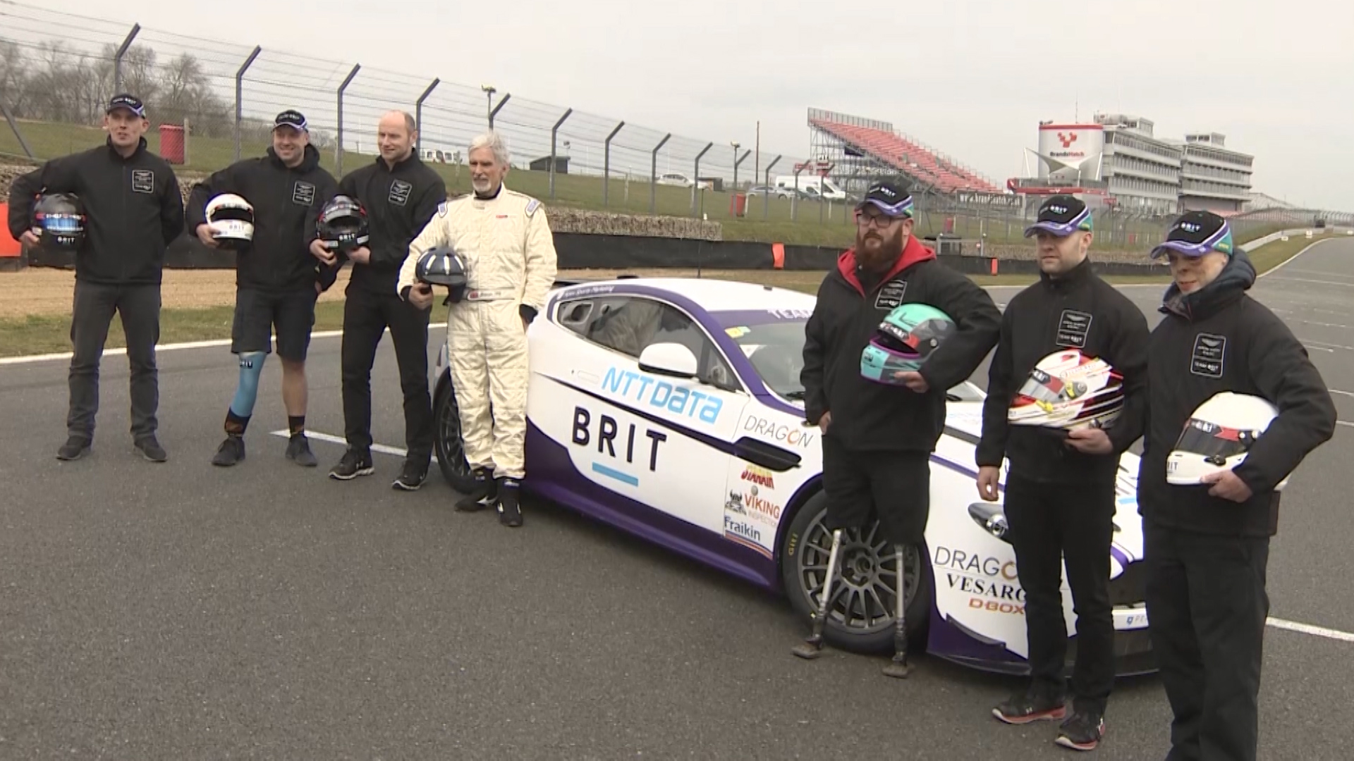 Damon Hill with Team BRIT's injured veteran drivers
