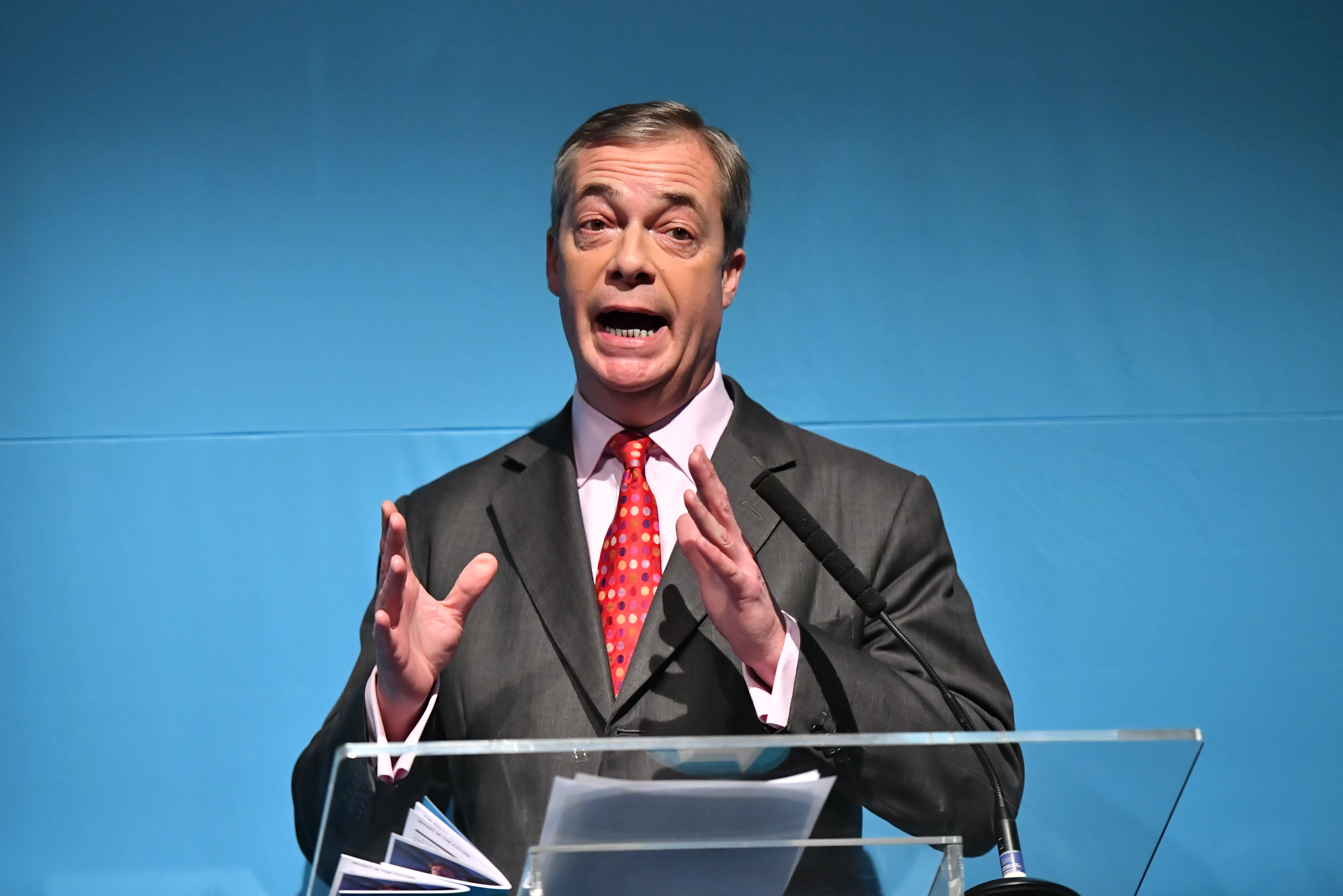 Nigel Farage at Brexit Party policy launch in London 