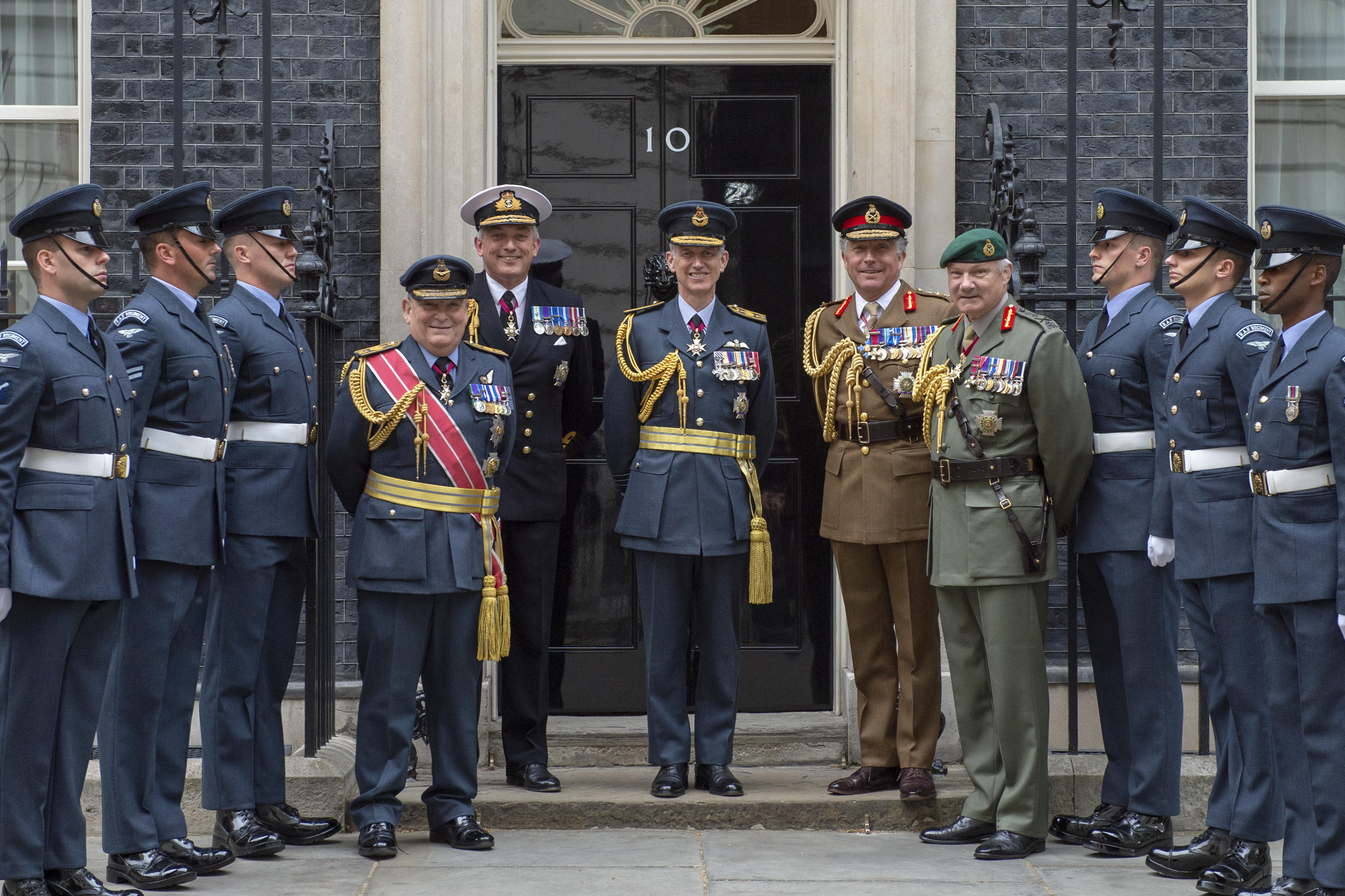 Theresa May Welcomes Military Personnel (Hillier, Carter and Jones) For RAF Anniversary Celebrations 230518