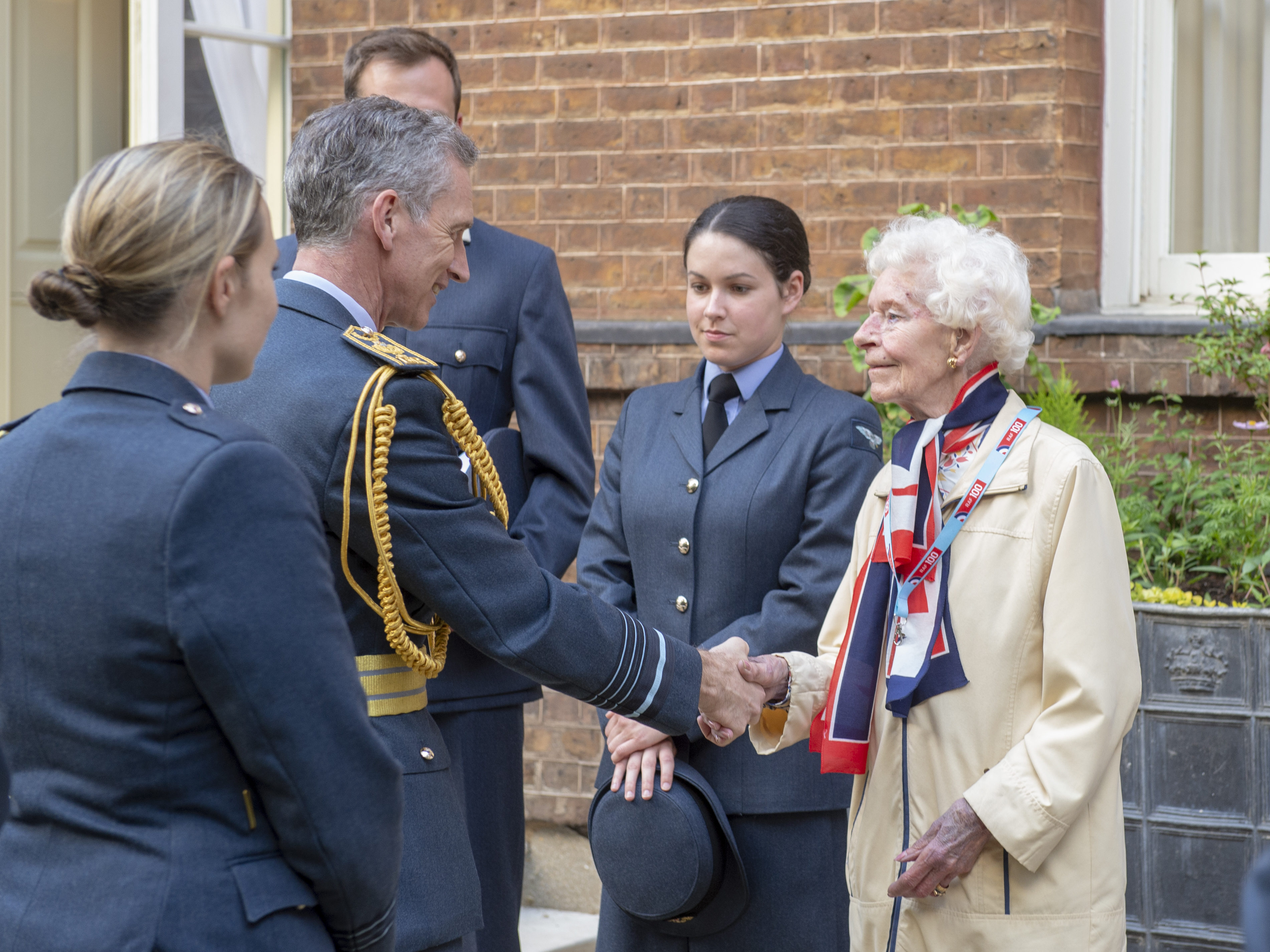 Air Chief Marshal Sir Stephen Hillier meeting the last surviving female pilot from World War Two Mary Ellis at RAF 100 event 230518 