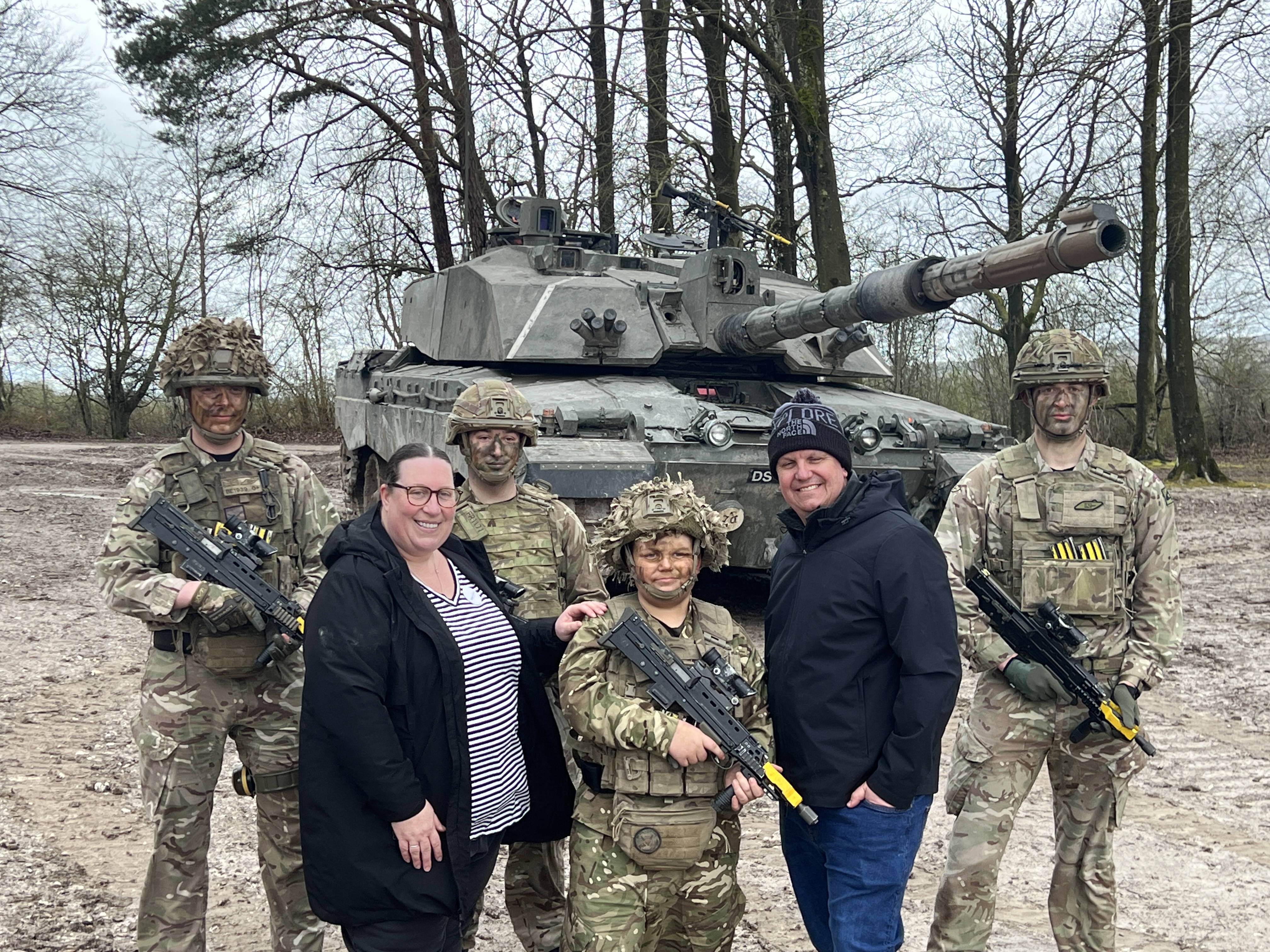 Noah Willsdon, an 11 year old from Lancarshire, alongside his parents after the British Army and Make A Wish UK put on a day for him 040424 CREDIT BFBS