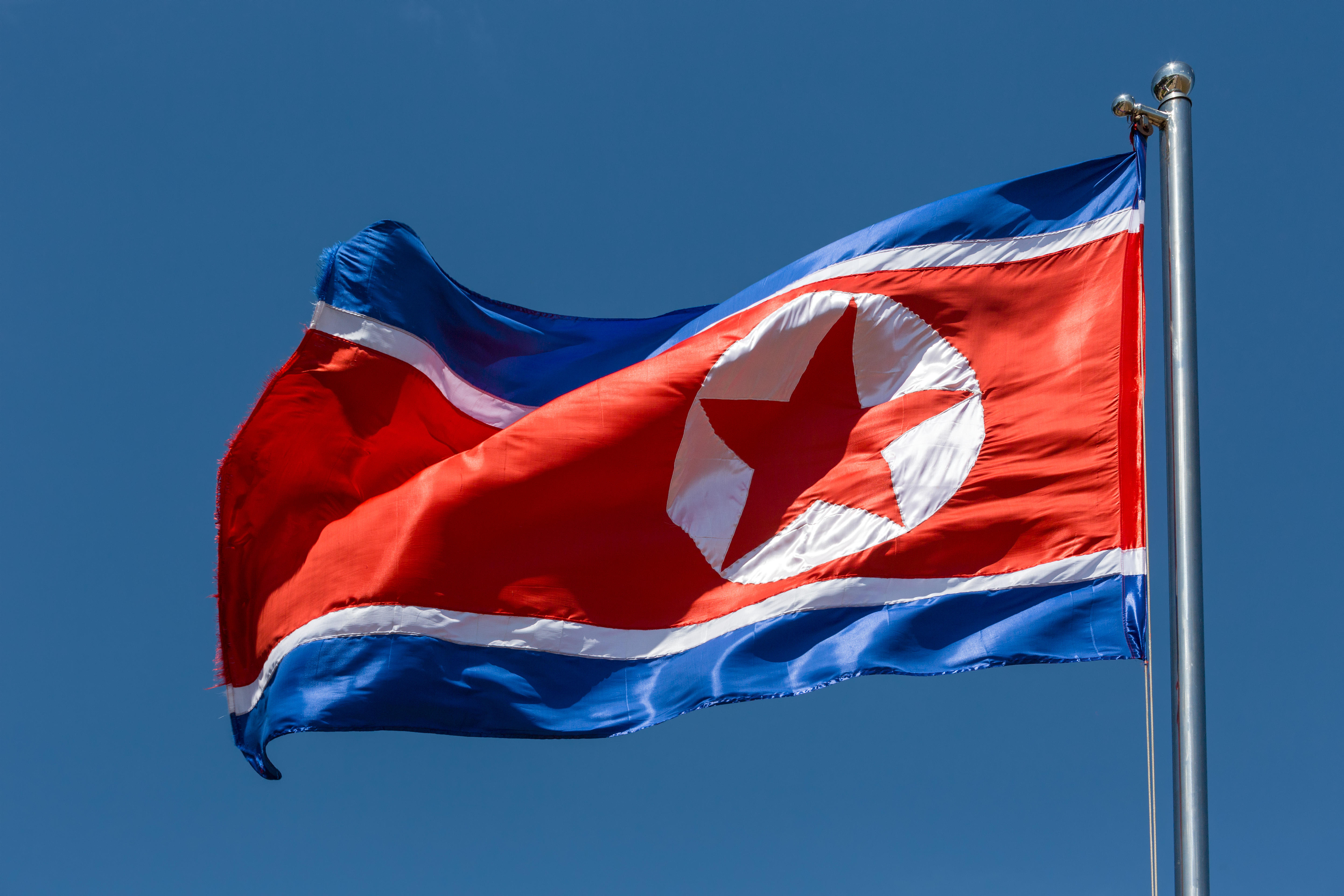 North Korean flag blowing in the wind