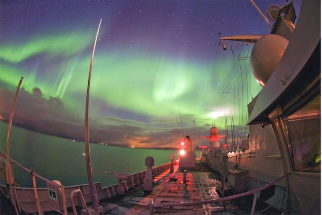 picture of Northern lights seen from HMS Ocean