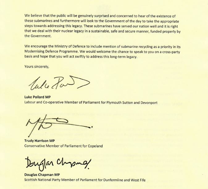 Nuclear sub recycling programme letter