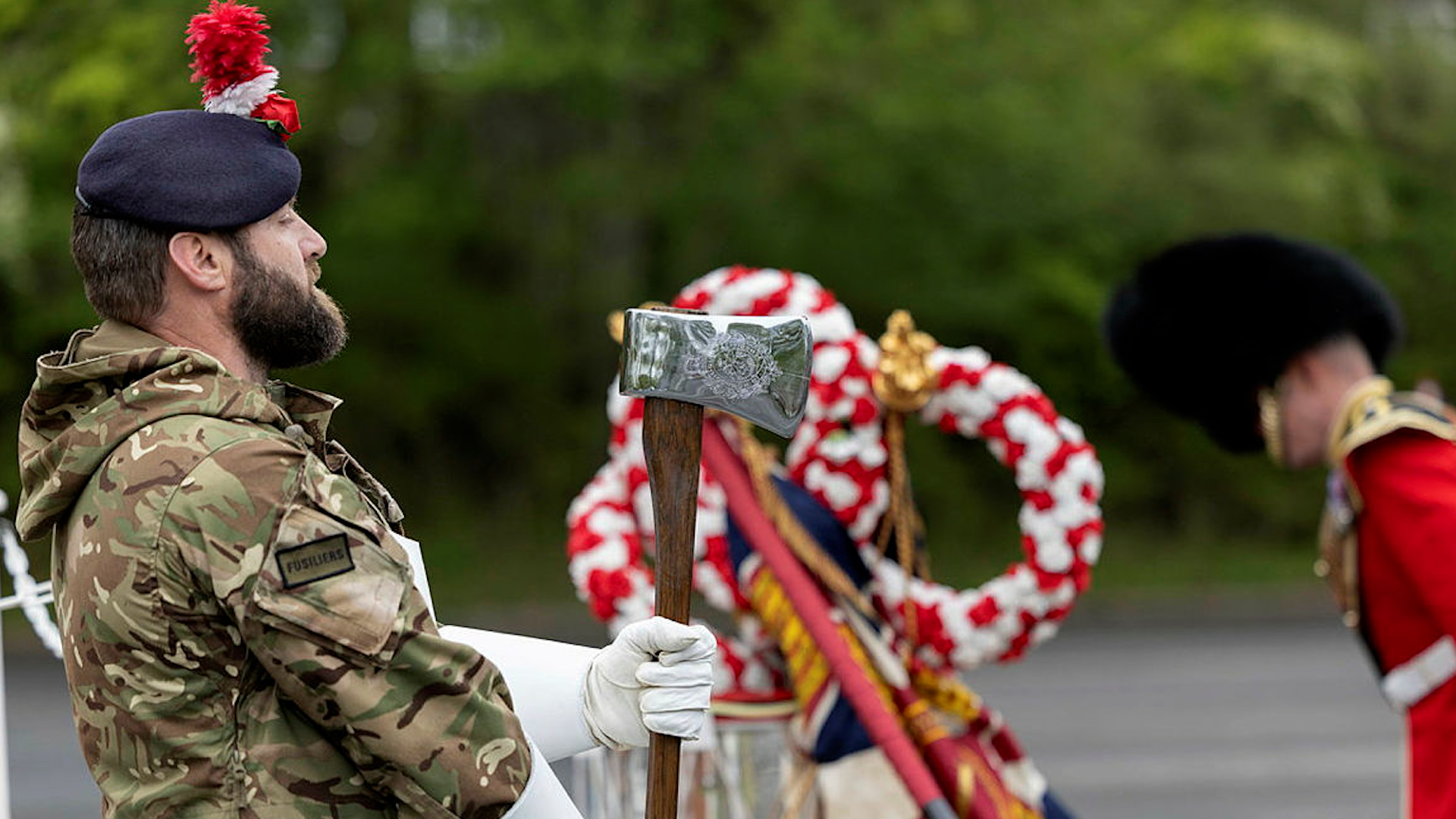 Officers and soldiers of The 1st Battalion the Royal Regiment of Fusiliers held a parade to mark St George’s Day at their home base in Tidworth 230425 CREDIT MOD