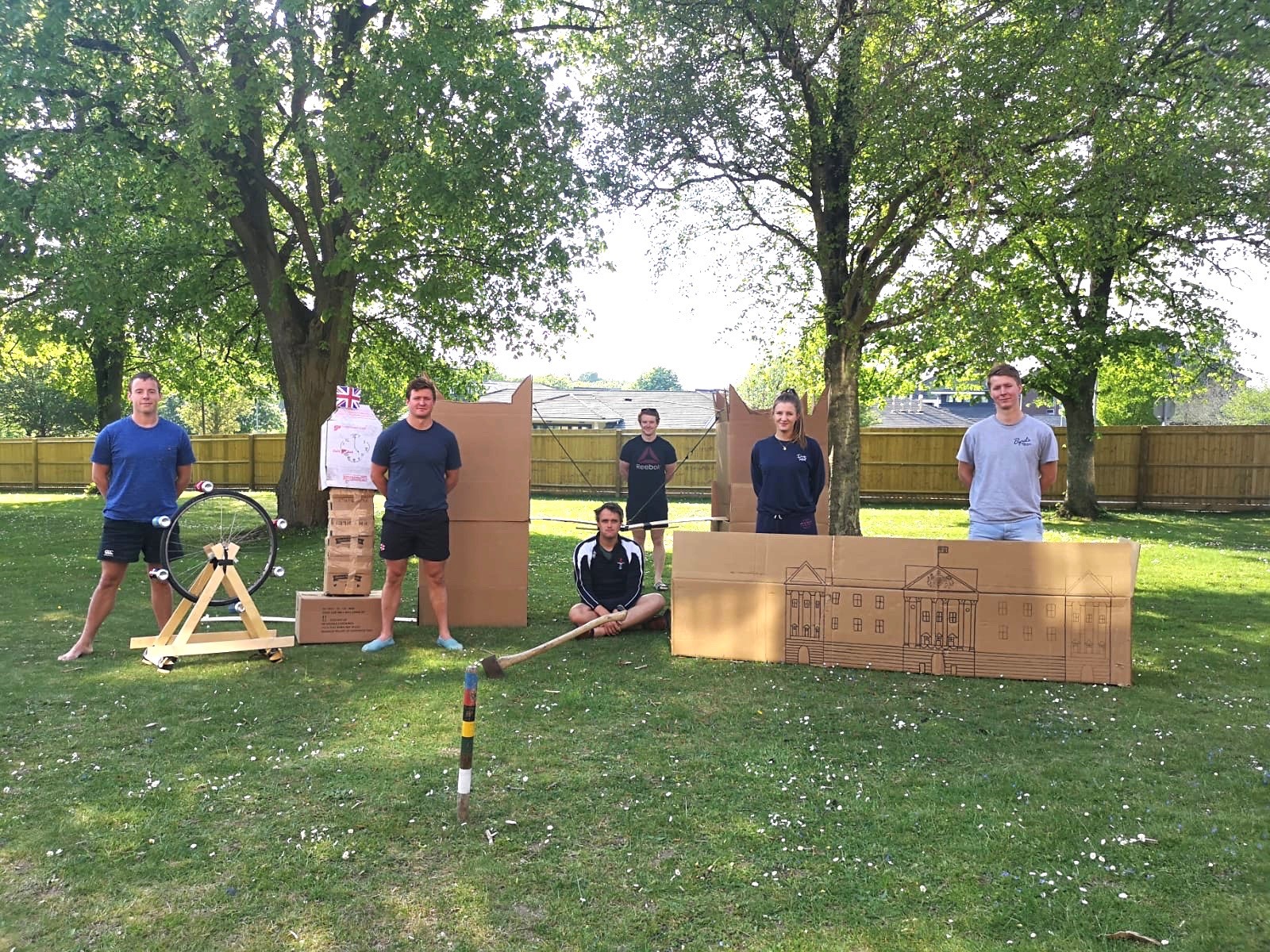 The Officers of the Household Cavalry pose with the mock iconic London landmarks. Credit: Officers' Mess HCR