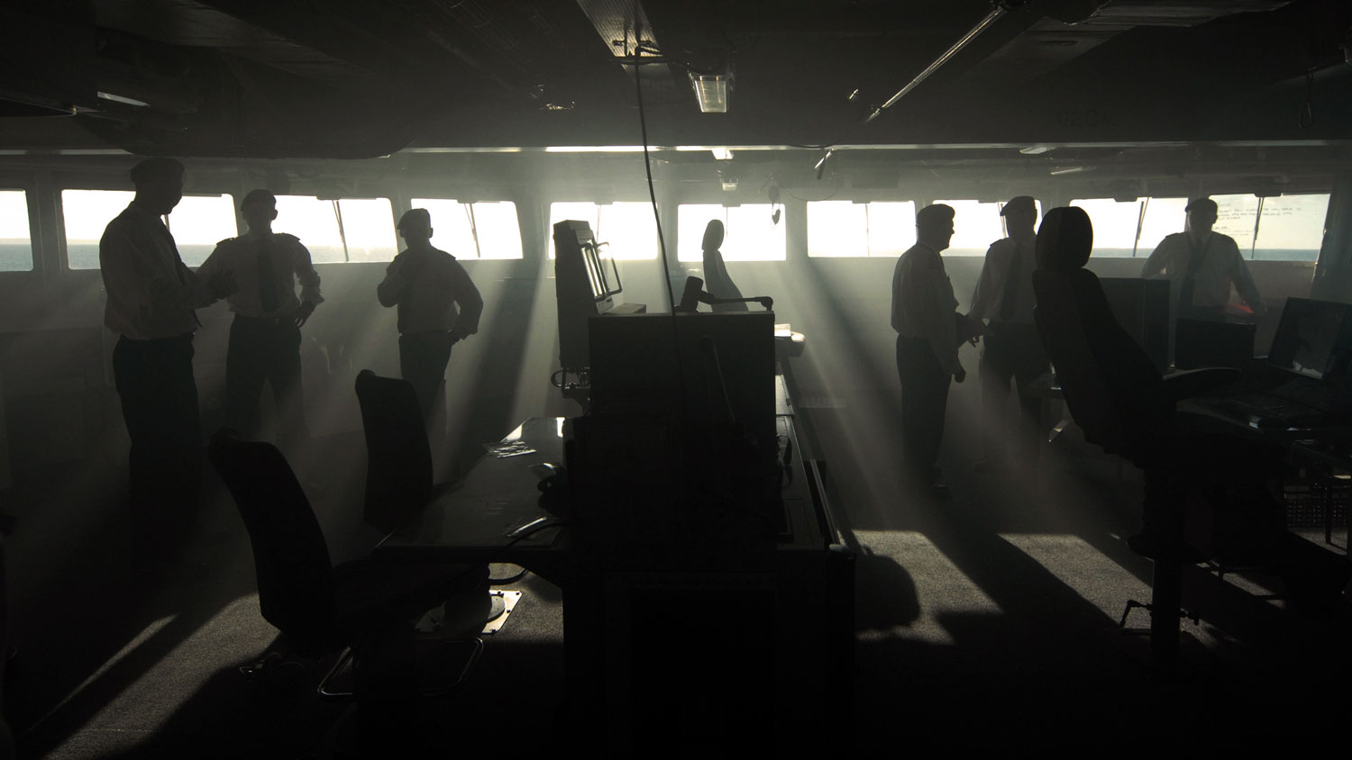 Officers Operational Sea Training (OST) Team Bridge HMS Bulwark Debrief Picture Crown Copyright