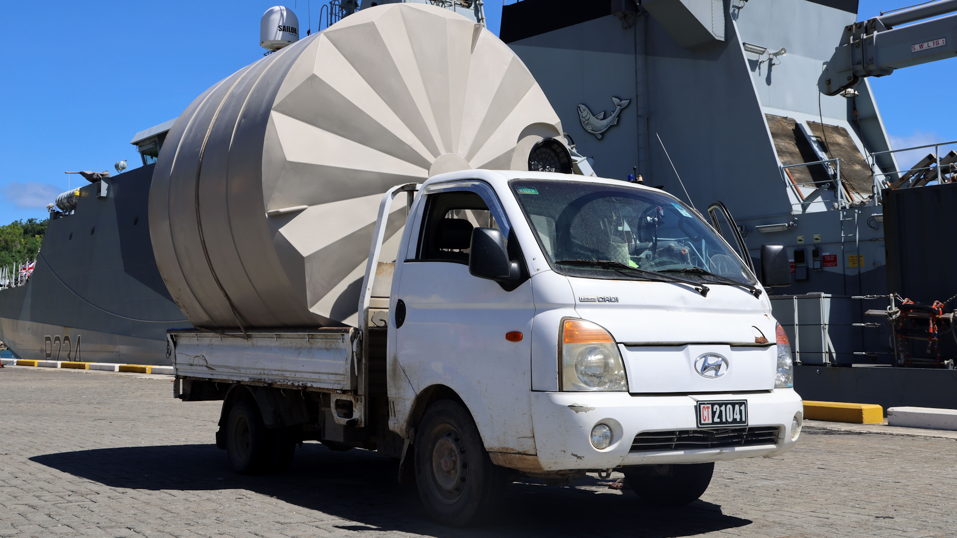 Three ten-tonne water tanks were brought to Tanna by HMS Spey (Picture: Royal Navy).