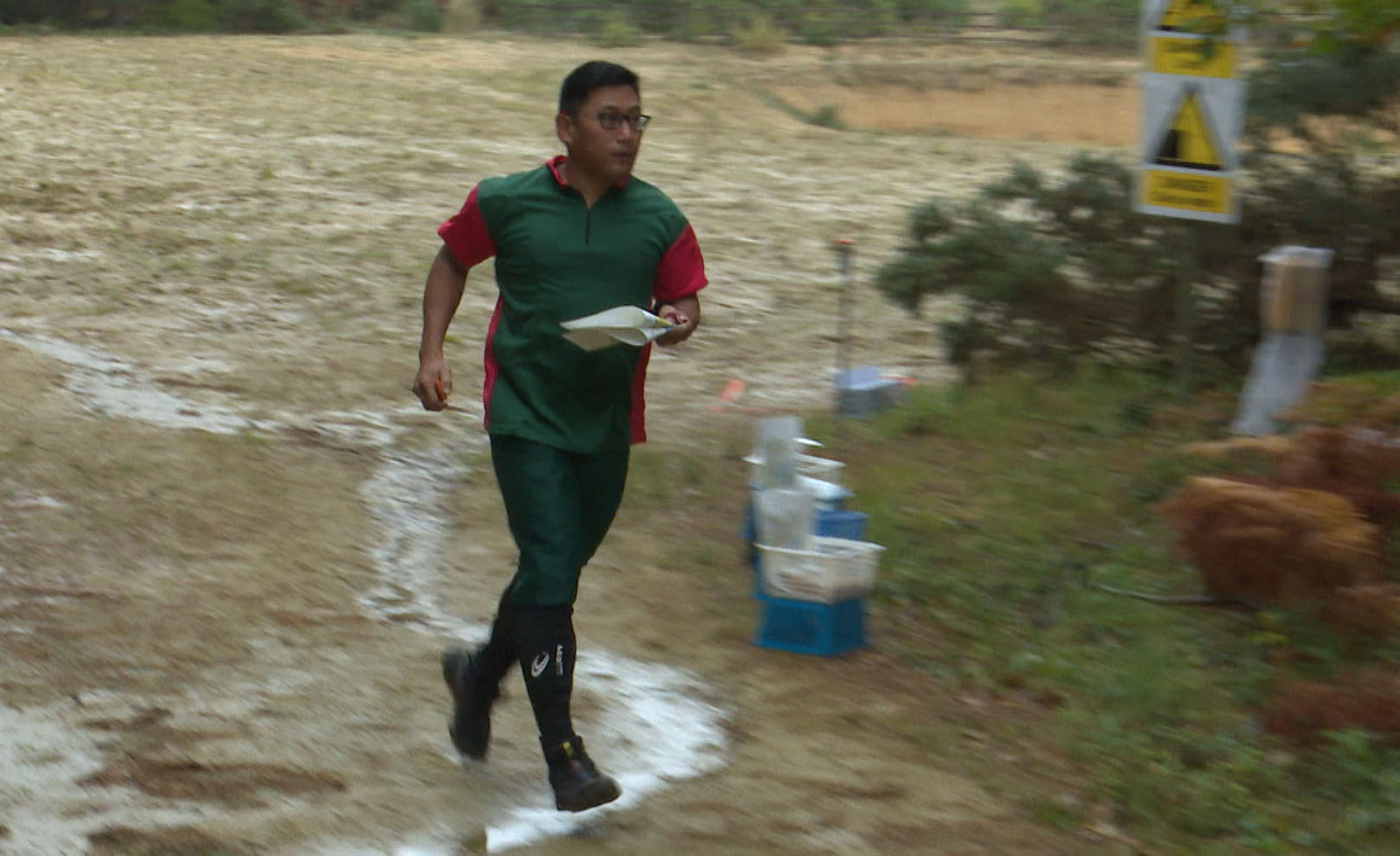 An orienteer competing in the Military League South in Hawley, Surrey.