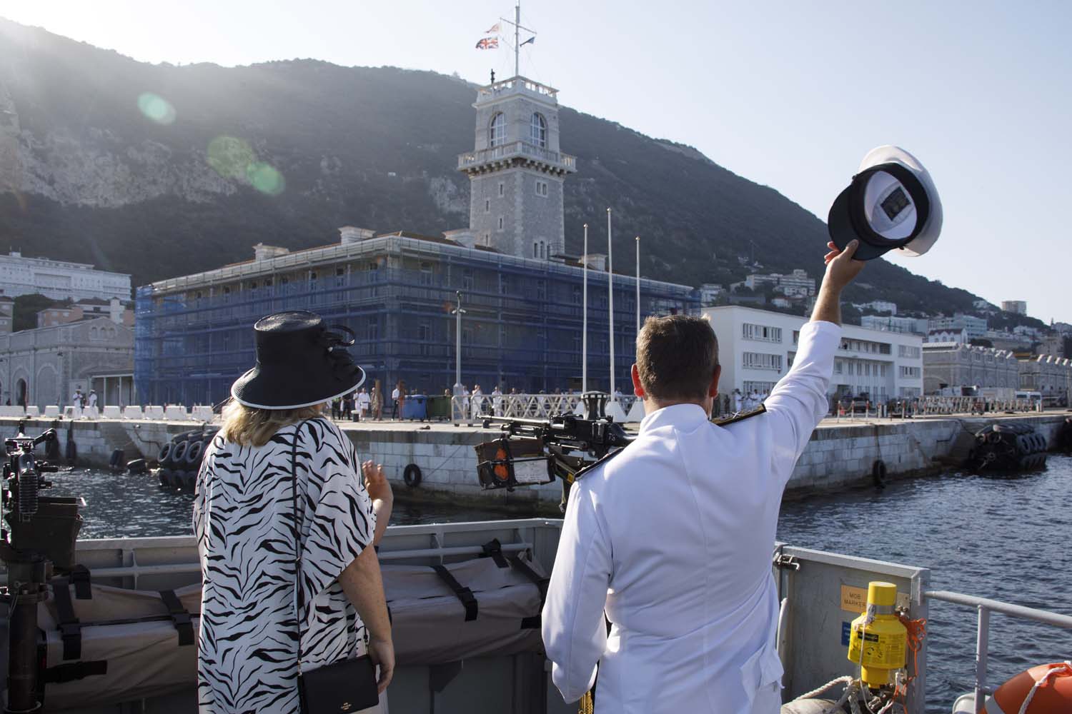 Commodore Henry was waved off by personnel as he left with his family on board HMS Sabre (Picture: Royal Navy).