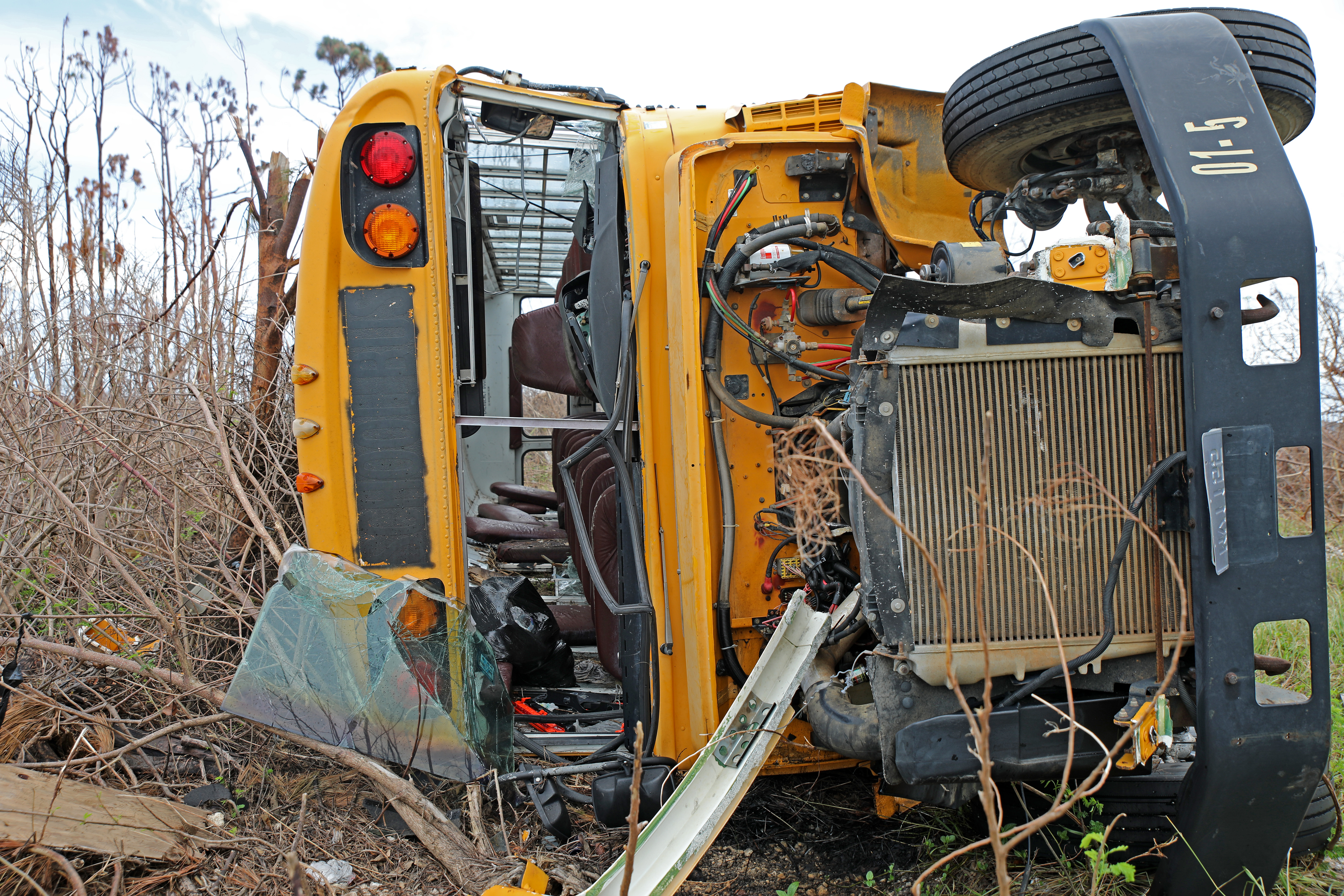 Overturned bus in Abaco, Bahamas, after Hurricane Dorian 160919 SOURCE BFBS