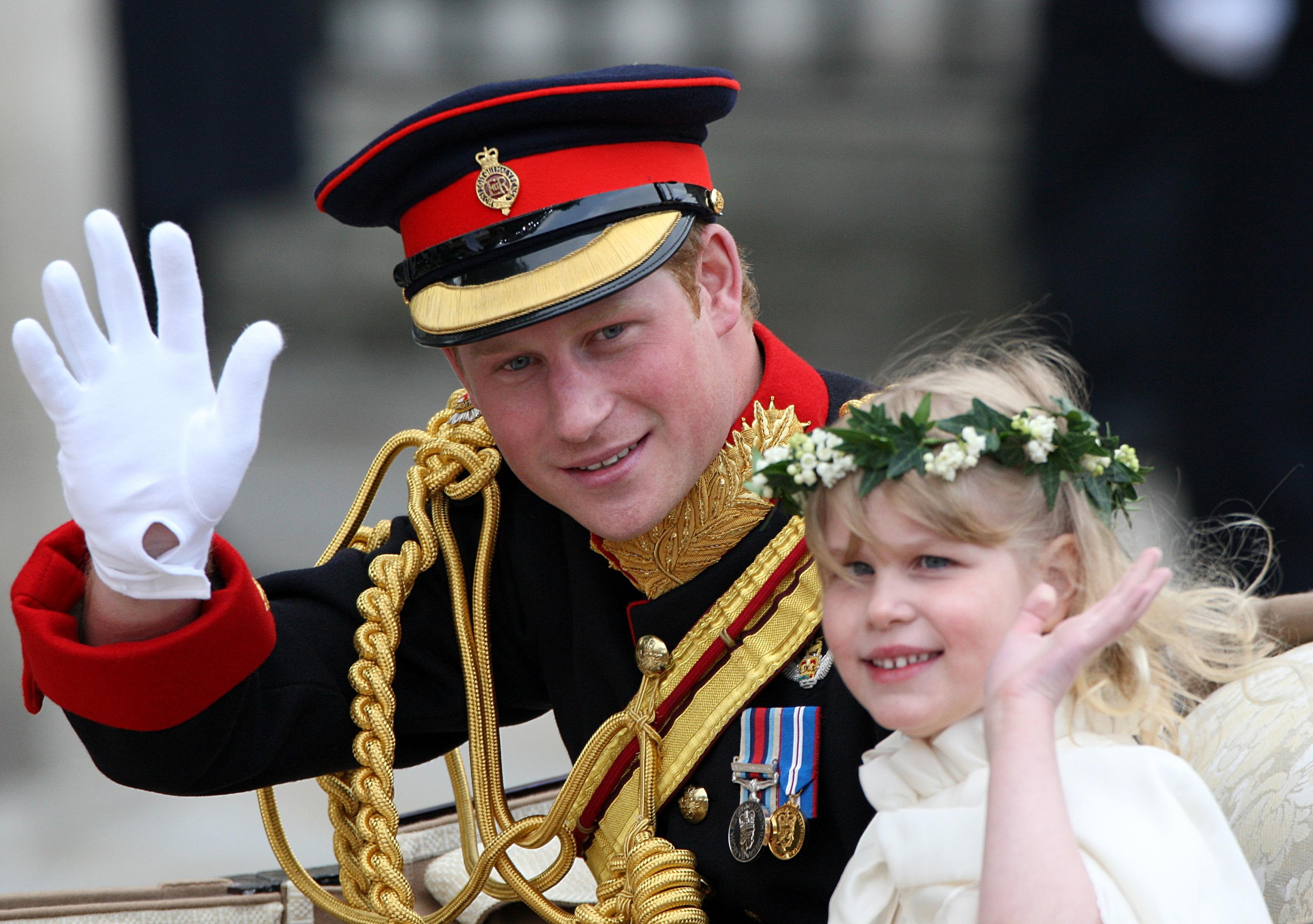 Prince Harry in the ceremonial dress of the Blues and Royals at Prince William's wedding. Courtesy of PA.