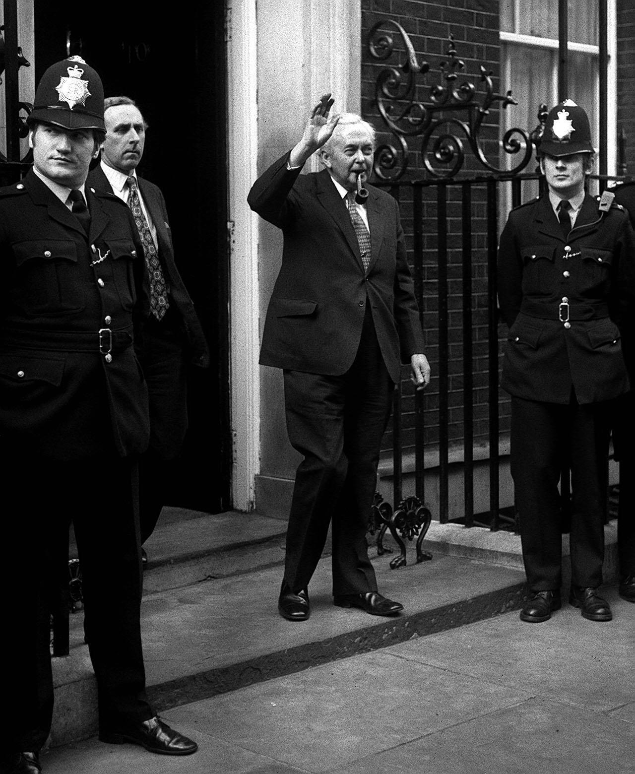 The curtain falls for Harold Wilson as he leaves 10 Downing Street for the last time. Mr Wilson had tendered his resignation to the Queen and is succeeded by James Callaghan.
