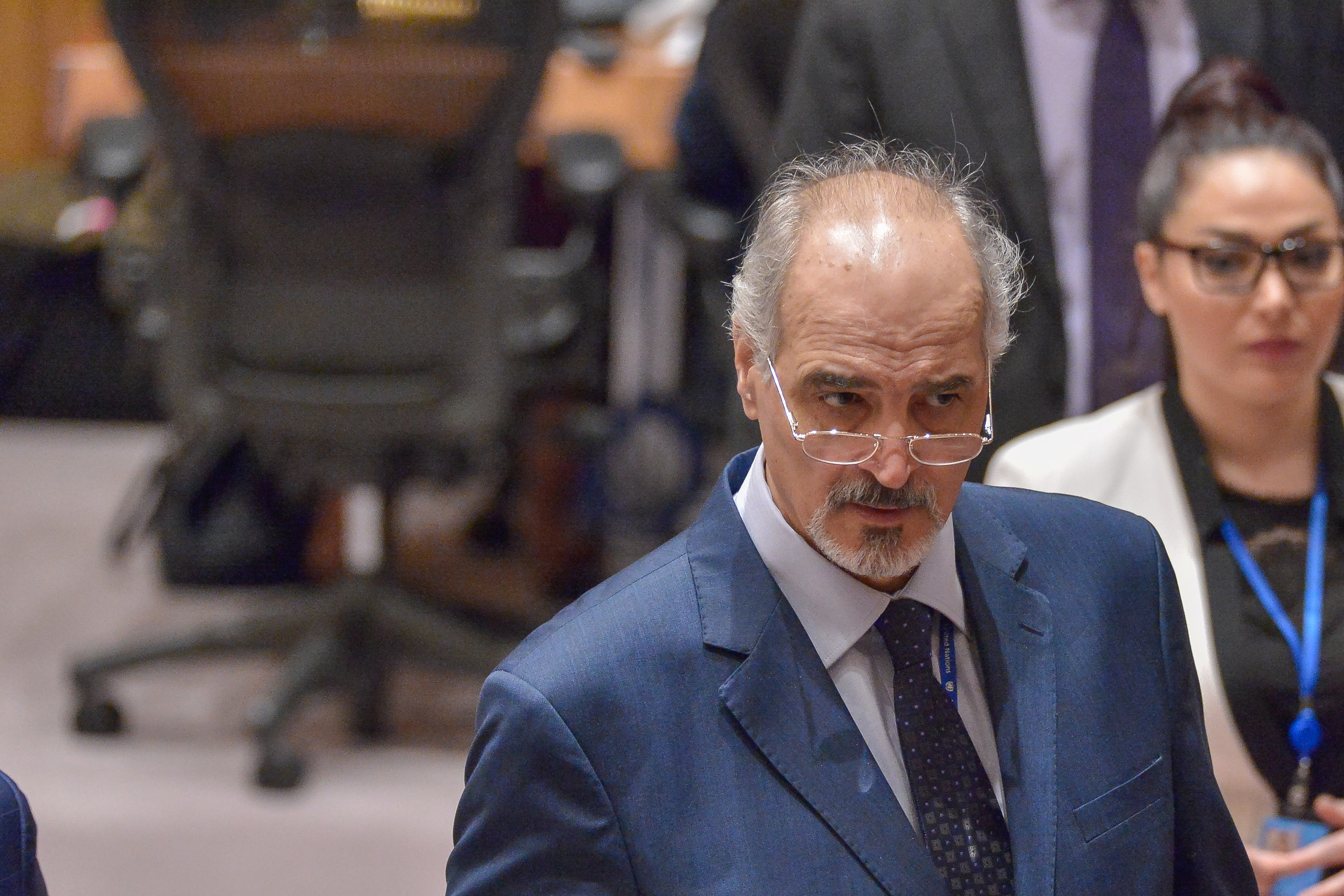 Syrian Ambassador to the UN Bashar Ja'afari during an emergency UN Security Council meeting on 24 February 2018. CREDIT PA