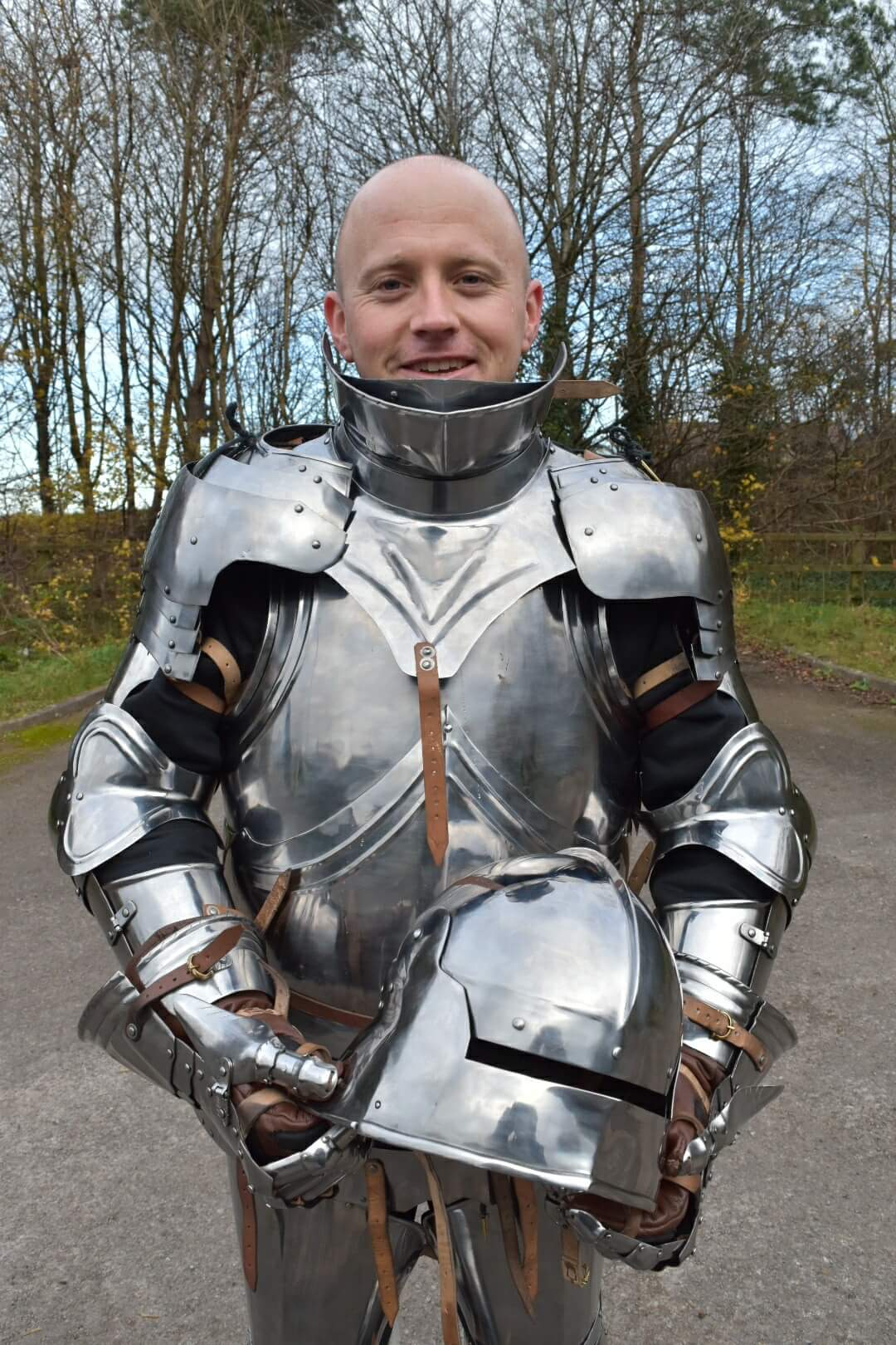  Army Sergeant Paul Beddows in a suit of armour ahead of race day (credit: SSAFA/PA)