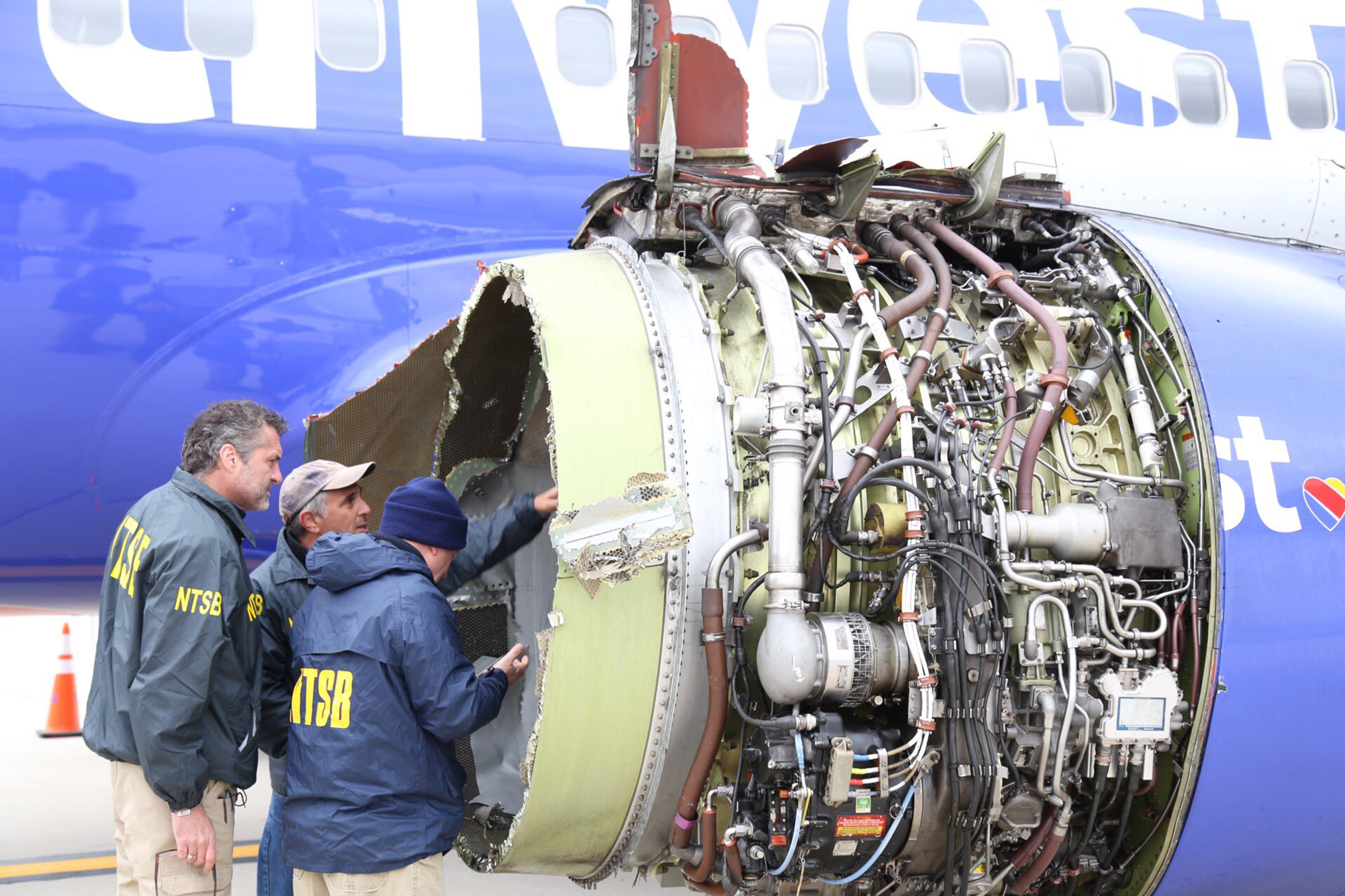damage to the engine of a Dallas-bound Southwest Airlines Boeing 737 that was forced to land in Philadelphia on April 17, 2018 (credit: PA Images)