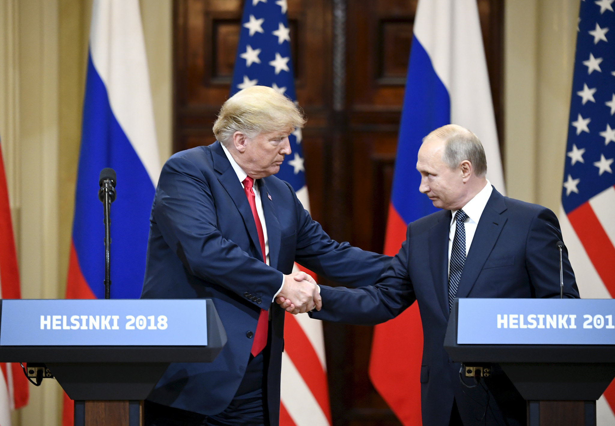 On 16 July 2018, President Trump met with President Putin in Helsinki (Picture: PA).