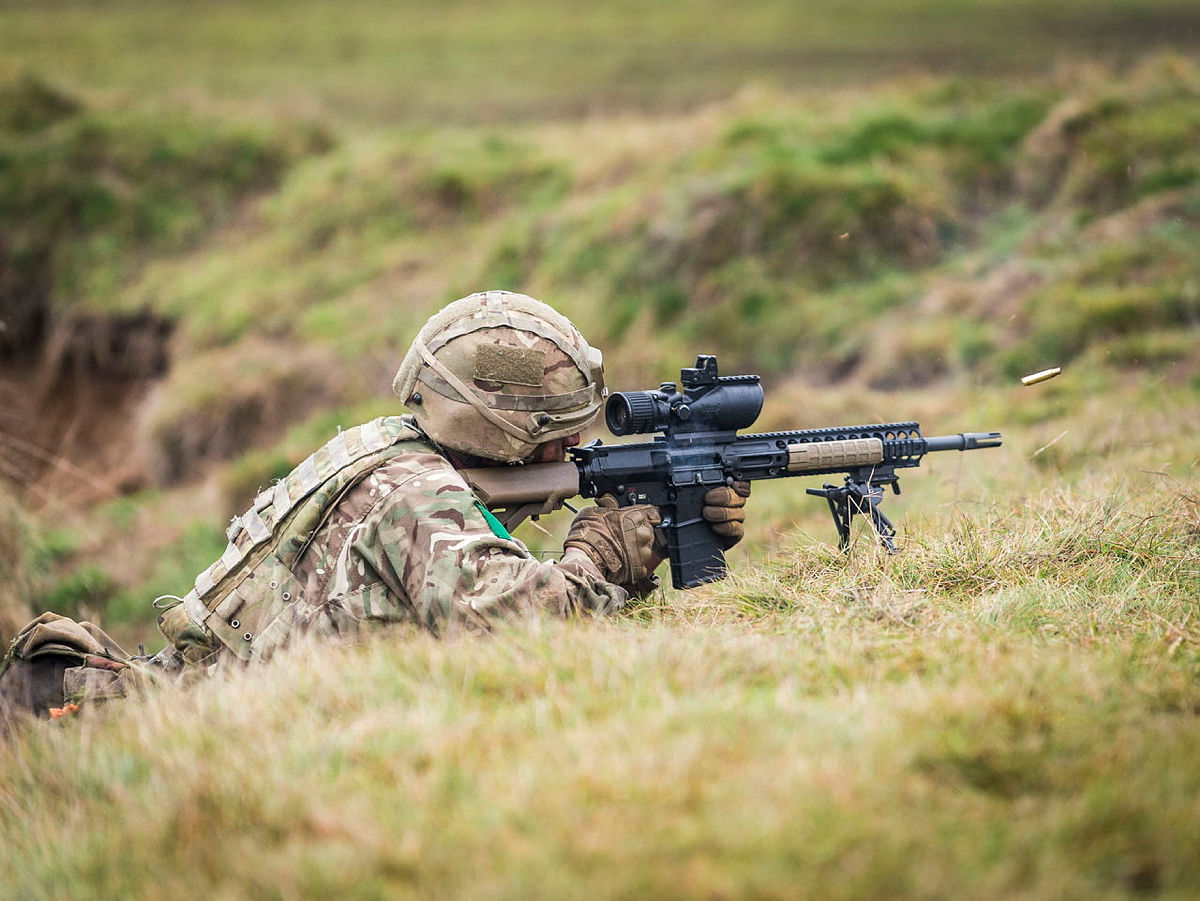 A member of the Parachute Regiment firing an L129A1 sniper rifle