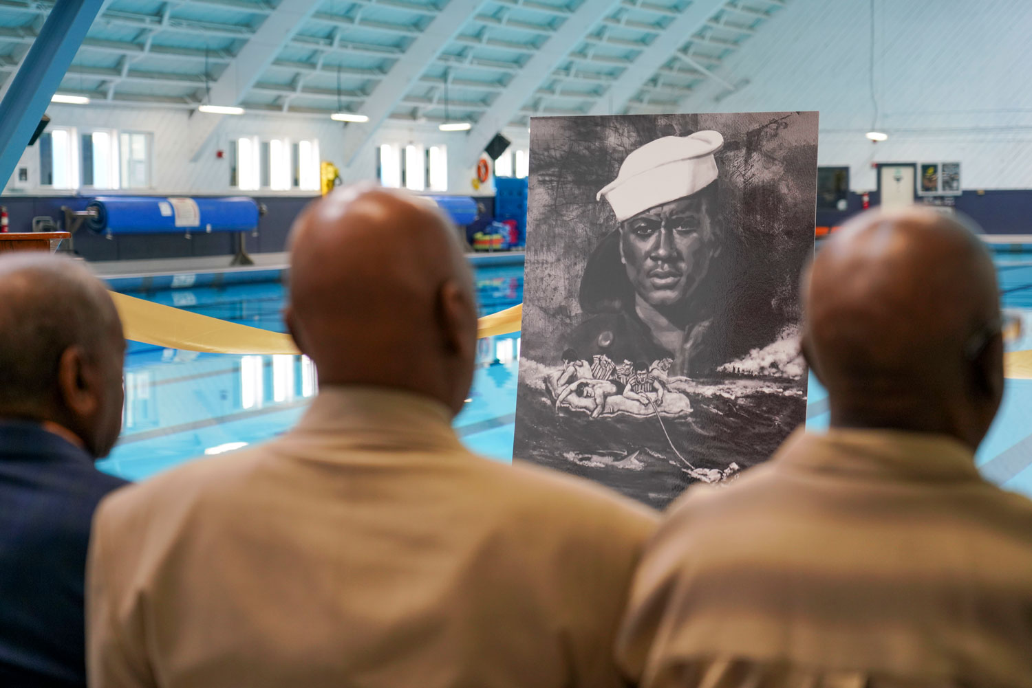 PO1 Charles Jackson French's family members attend the dedication ceremony of the Charles Jackson French Training Pool at Naval Base San Diego on 21 May 2022 CREDIT US Navy