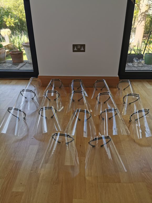 Tim Walford's batch of PPE printed on a 3D printer. Credit: BFBS Academy