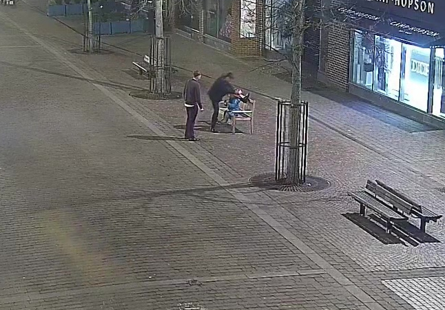 Screen grab taken from video issued by Thames Valley Police of the Paddington Bear statue in Newbury, Berkshire, being damaged and stolen.