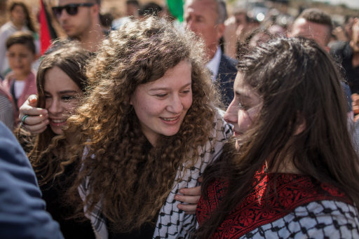 Palestinian activist Ahed Tamimi after being released from prison (Image: PA).