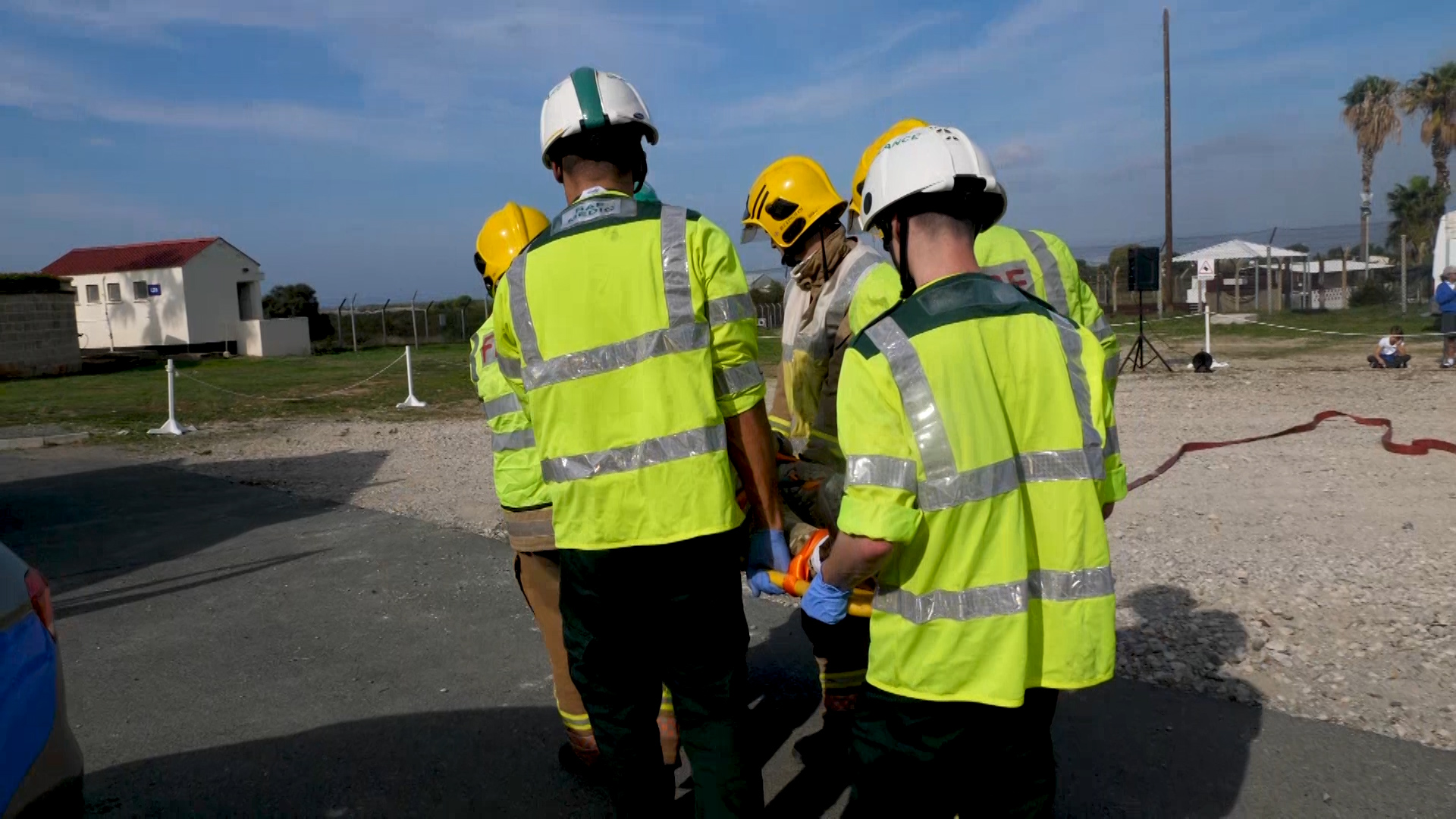 Paramedics demonstrating how to carry casulaty in road accident 251119 credit bfbs.jpg