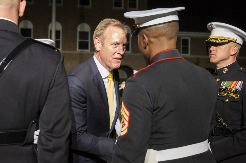 Mr Shanahan greets Marines at Marine Barracks Washington (Picture: US Department of Defense).