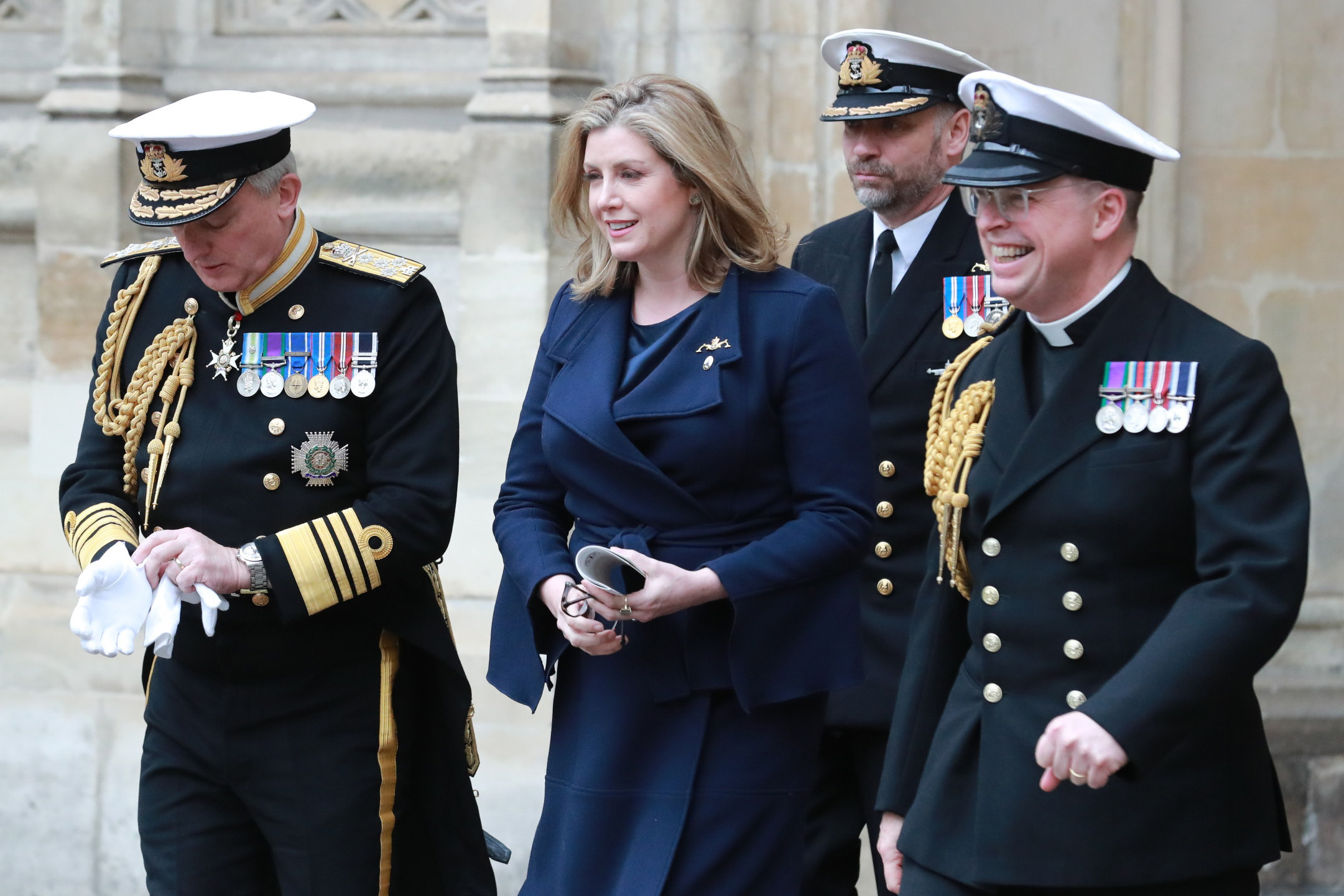 Penny Mordaunt with the First Sea Lord Sir Philip Jones after marking Operation Relentless